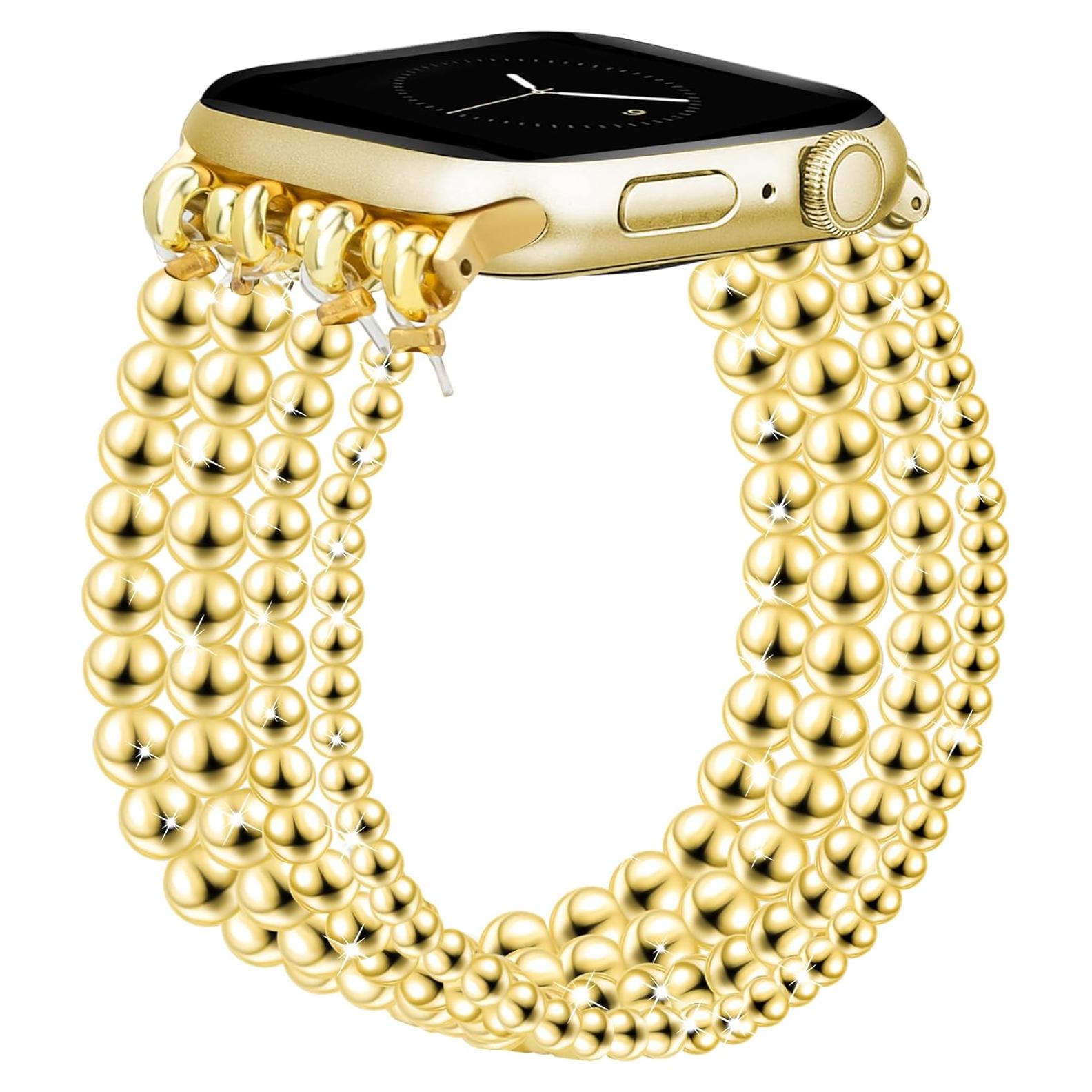 Correa de Perlas Doradas JR.DM para Apple Watch 38-44mm