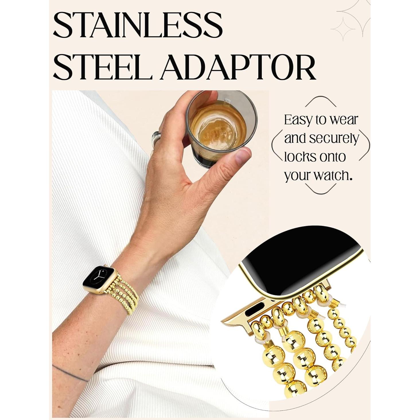 Correa de Perlas Doradas JR.DM para Apple Watch 38-44mm