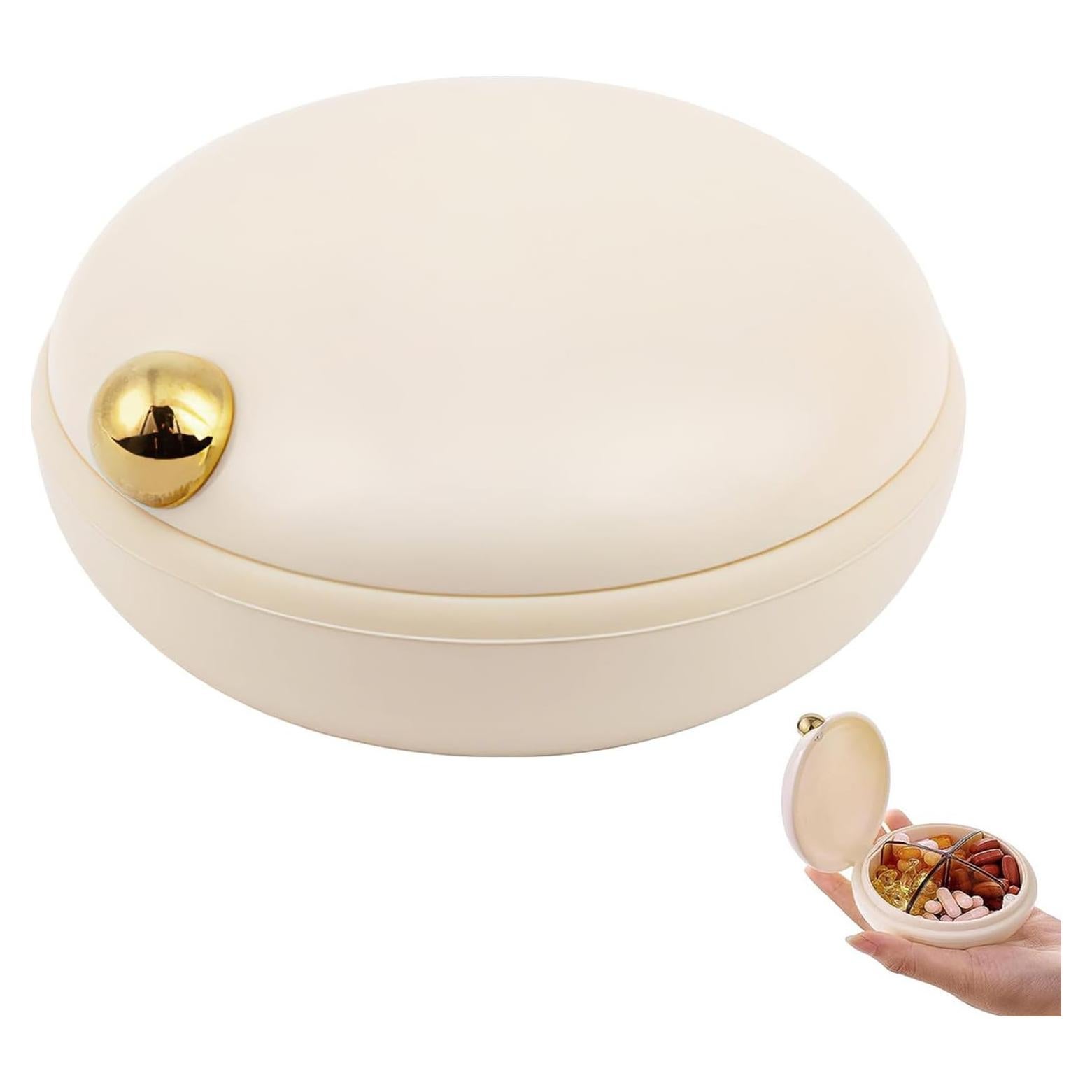 Organizador de Pastillas iPlusmile Beige - Estuche Portátil 4 Compartimentos