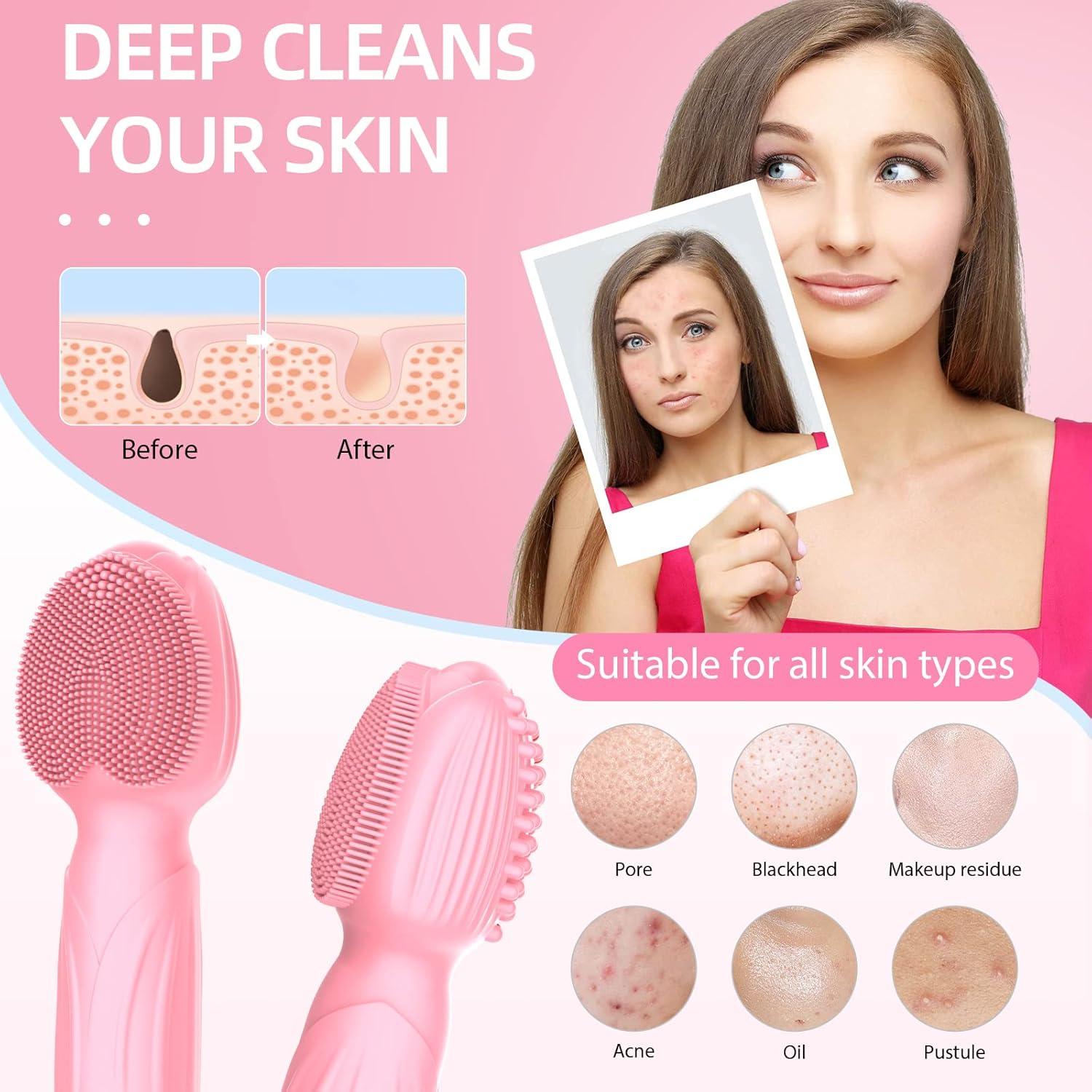 Cepillo Facial de Limpieza TOPQIAO Rosa Impermeable USB 7 Modos