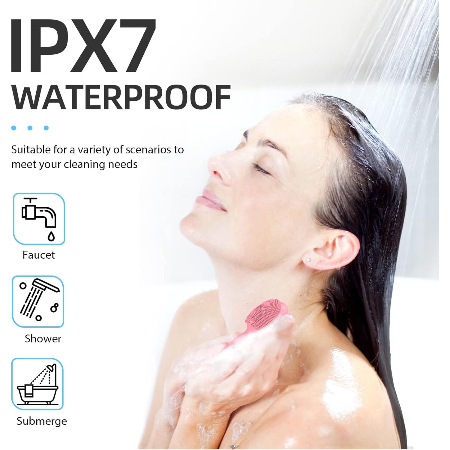 Cepillo Facial de Limpieza TOPQIAO Rosa Impermeable USB 7 Modos