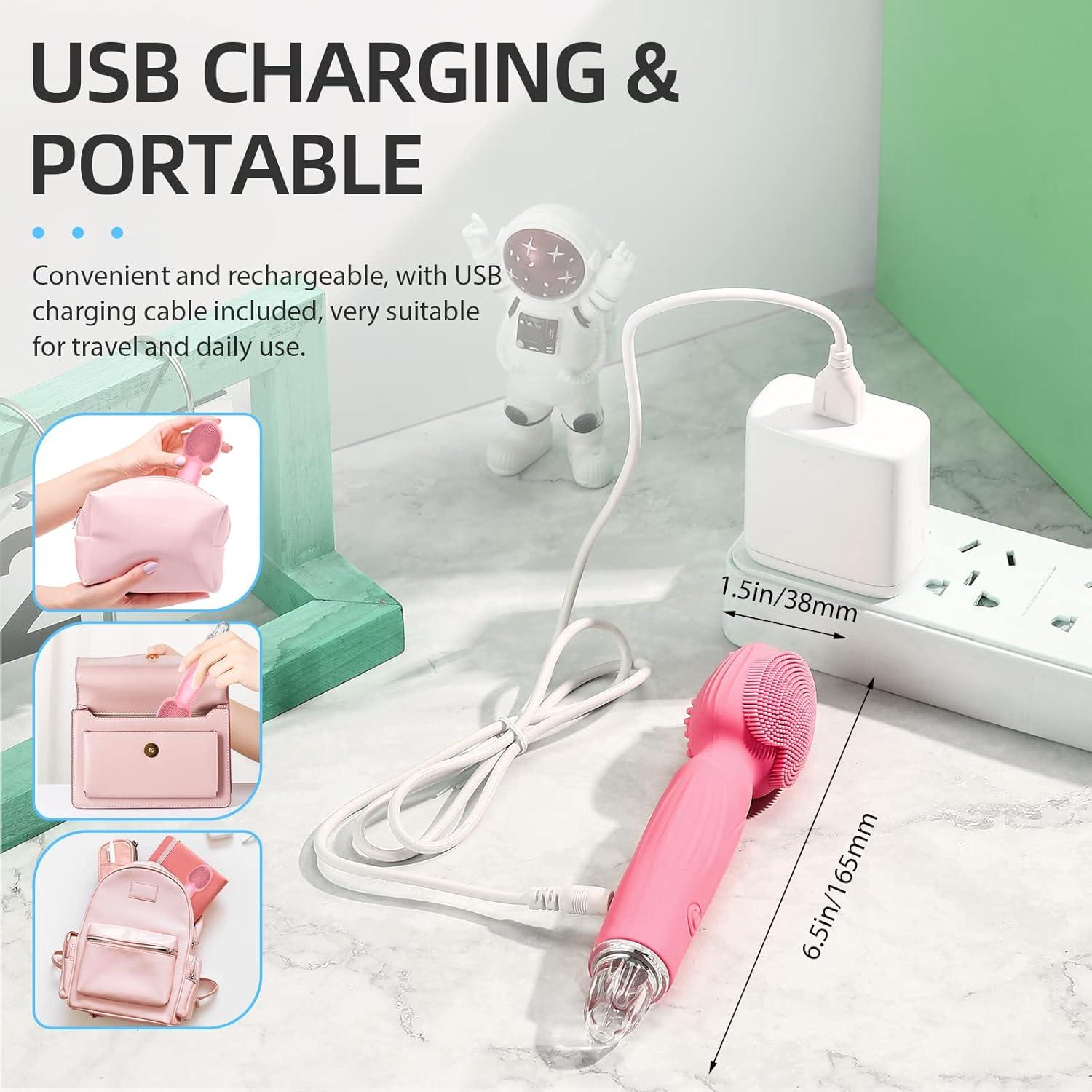 Cepillo Facial de Limpieza TOPQIAO Rosa Impermeable USB 7 Modos