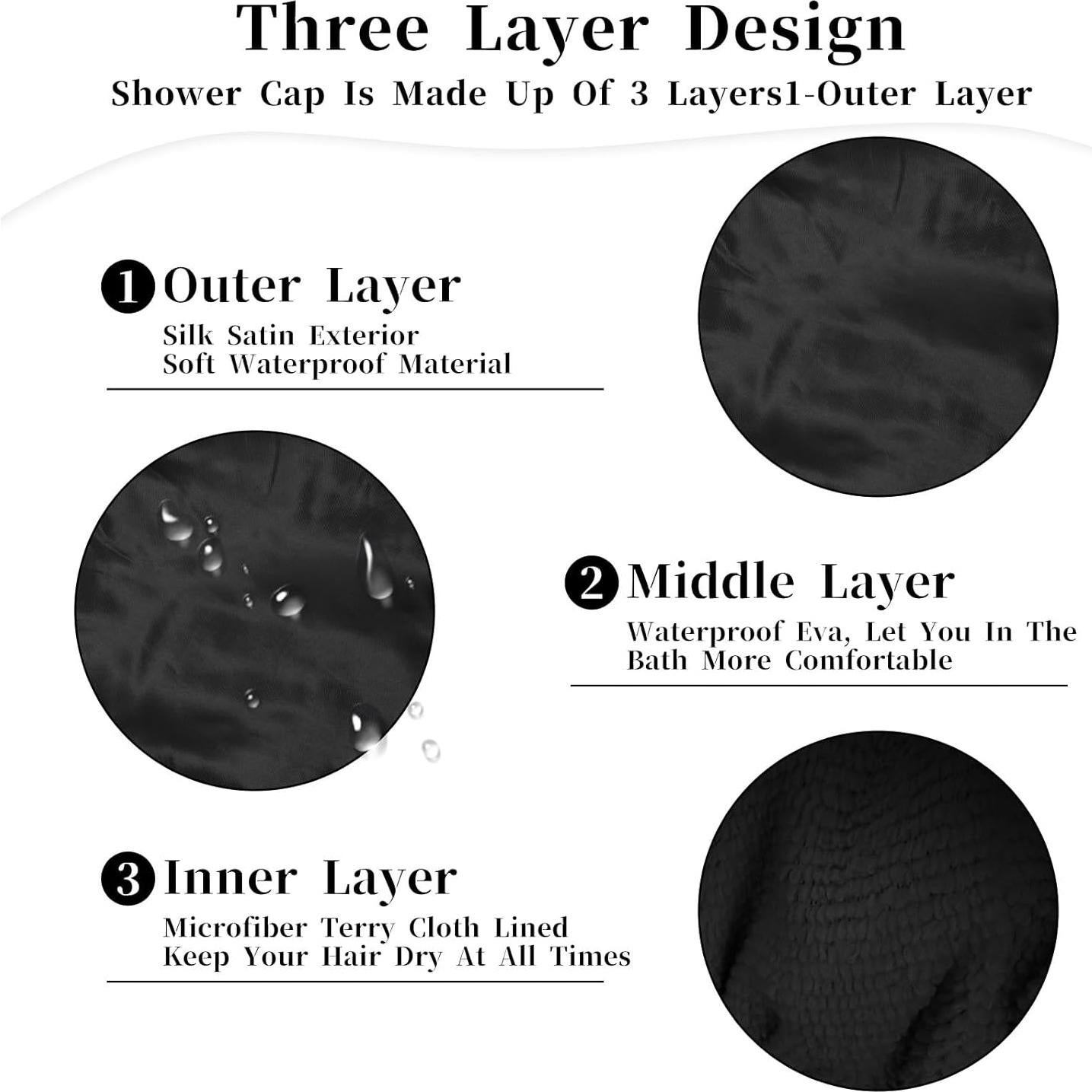 Gorro de Ducha Reutilizable BOHUIZ Negro 3 Capas Impermeable
