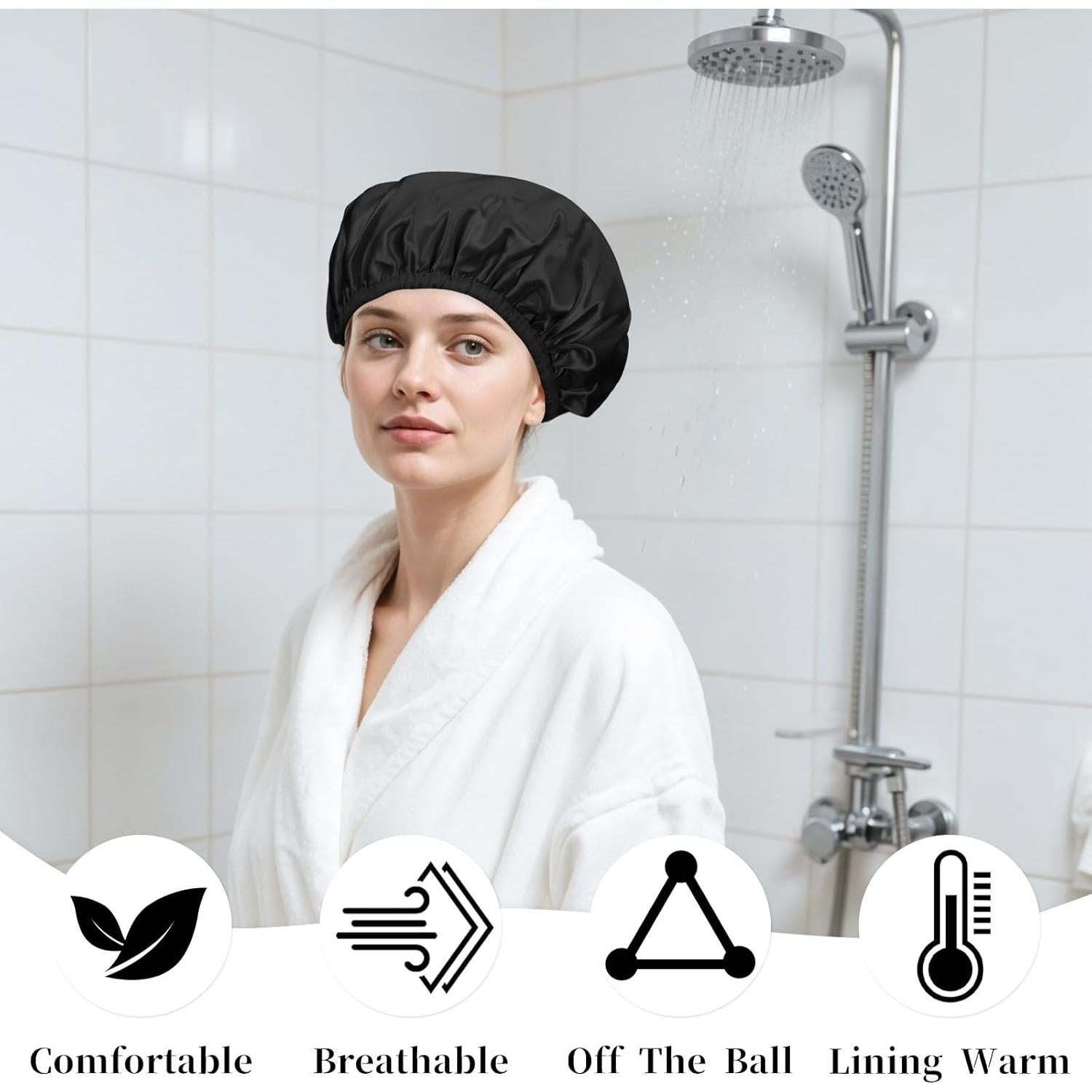 Gorro de Ducha Reutilizable BOHUIZ Negro 3 Capas Impermeable