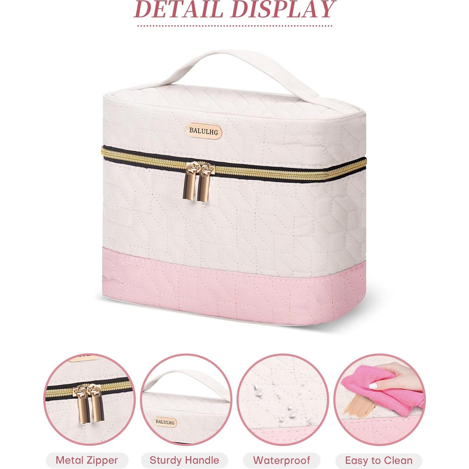 Organizador de Maquillaje de Viaje Beige - Bolsa Cosmética Impermeable