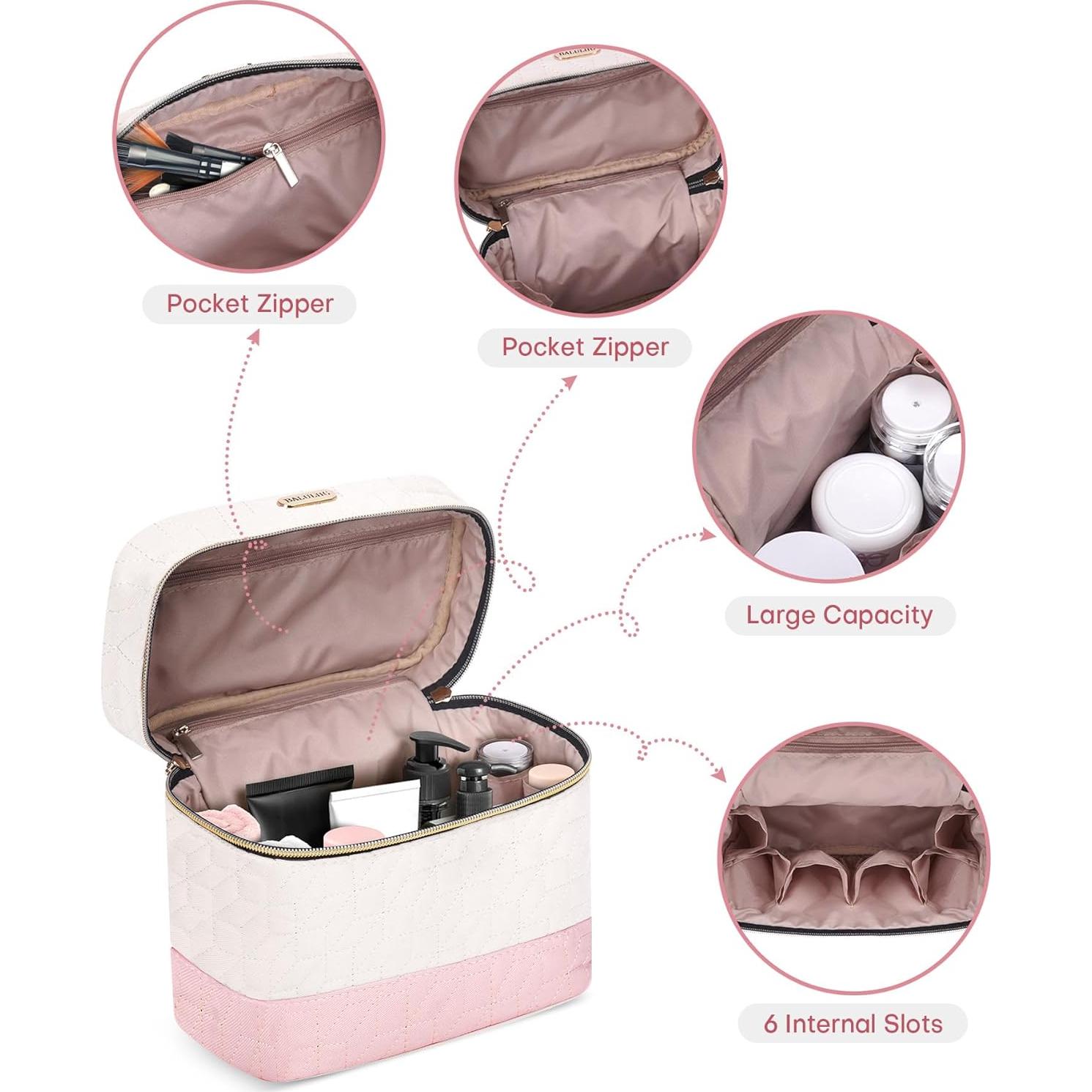 Organizador de Maquillaje de Viaje Beige - Bolsa Cosmética Impermeable