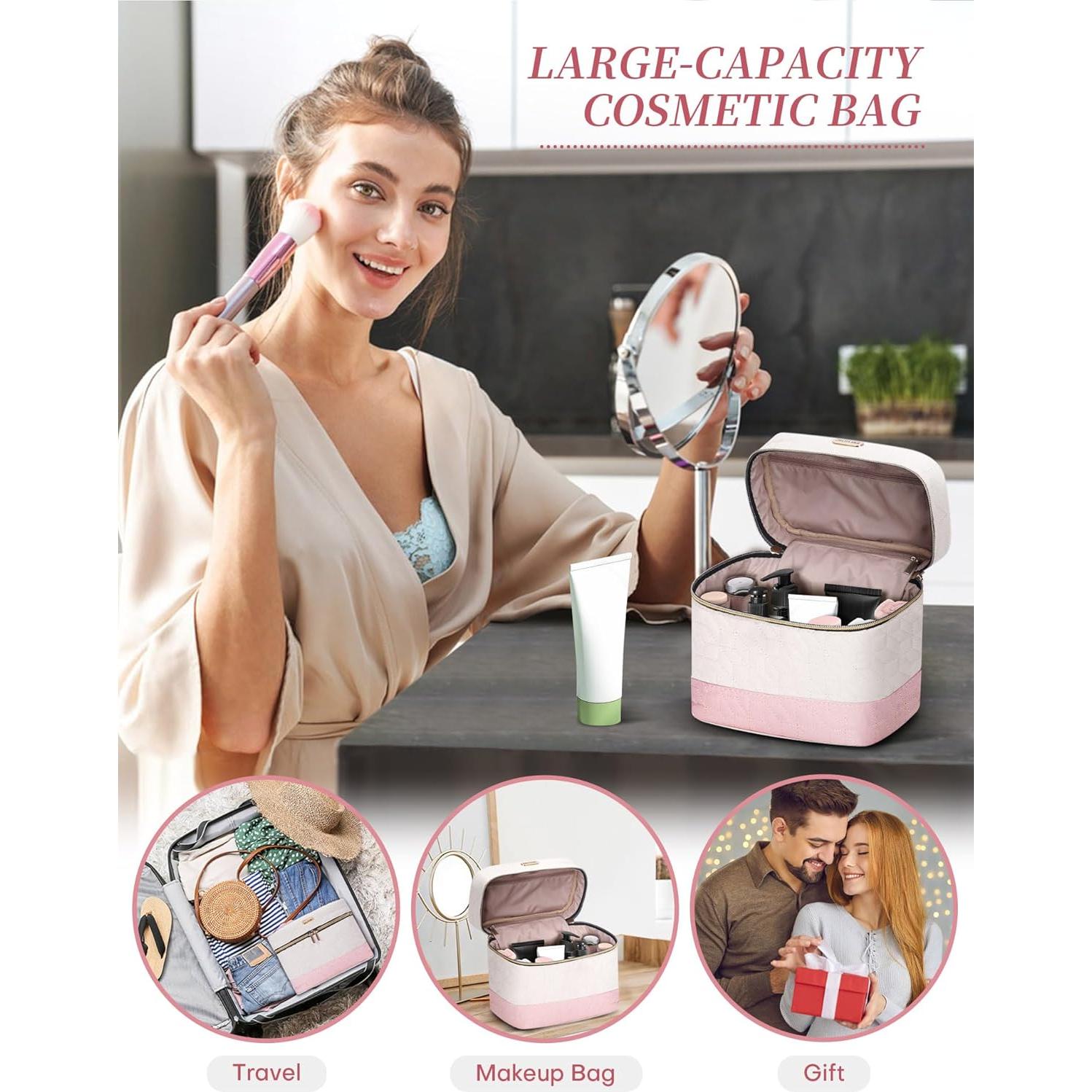 Organizador de Maquillaje de Viaje Beige - Bolsa Cosmética Impermeable