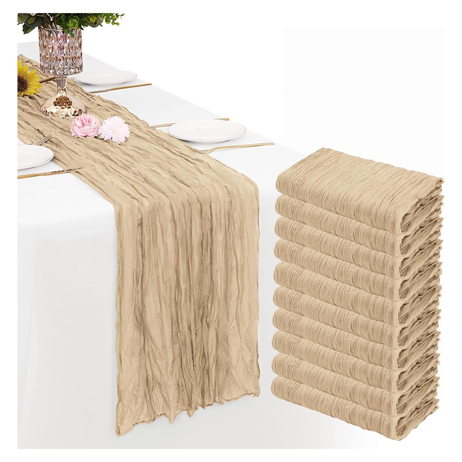 Paquete de 10 Caminos de Mesa de Gasa Beige 88.9 x 177.8 cm