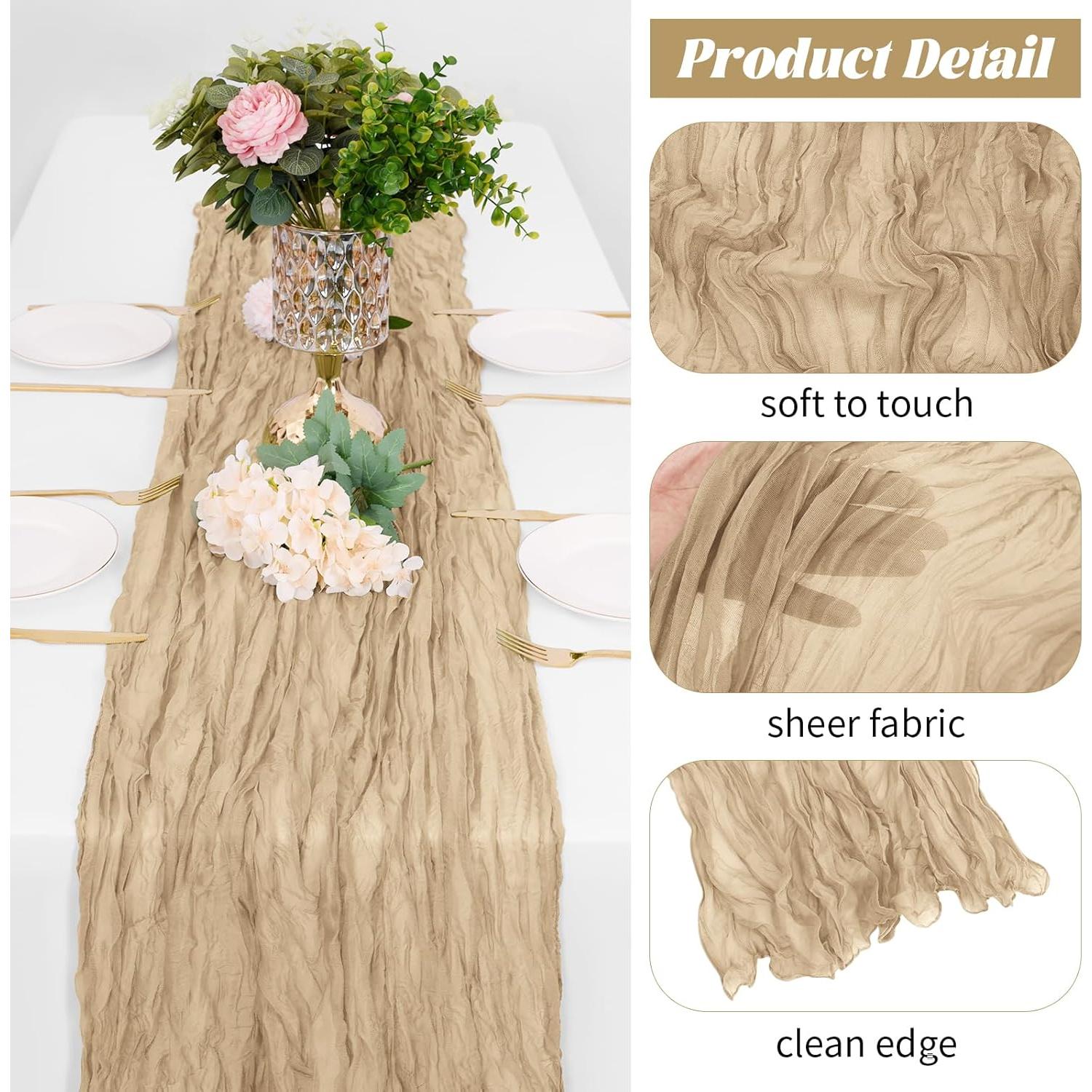 Paquete de 10 Caminos de Mesa de Gasa Beige 88.9 x 177.8 cm