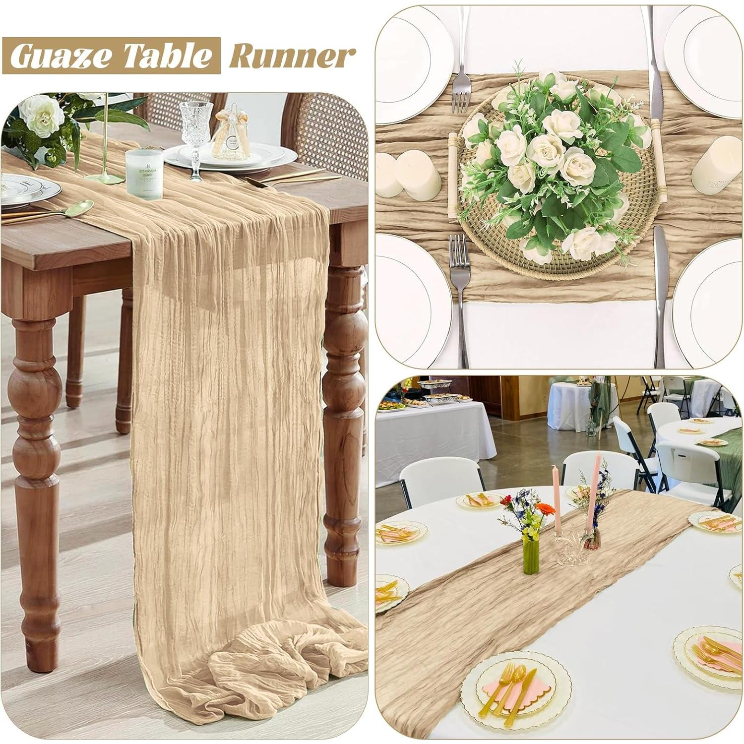 Paquete de 10 Caminos de Mesa de Gasa Beige 88.9 x 177.8 cm