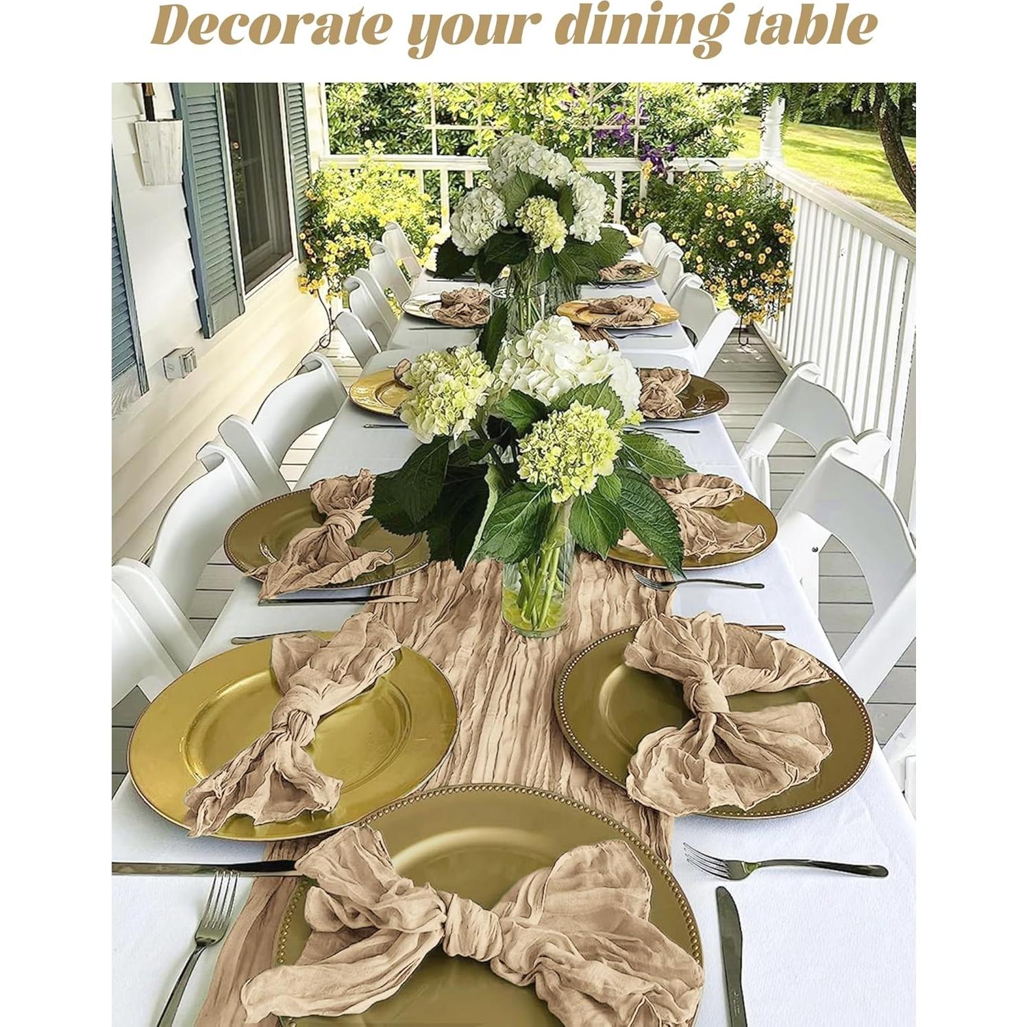 Paquete de 10 Caminos de Mesa de Gasa Beige 88.9 x 177.8 cm