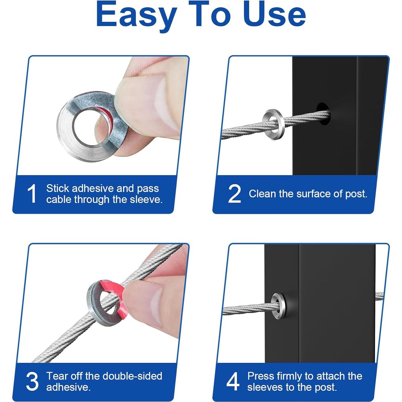 Mangas Adhesivas BLIKA para Barandilla de Cable 20 Pack Acero Inoxidable