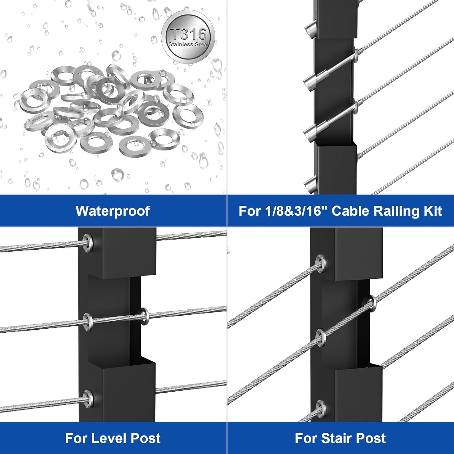 Mangas Adhesivas BLIKA para Barandilla de Cable 20 Pack Acero Inoxidable
