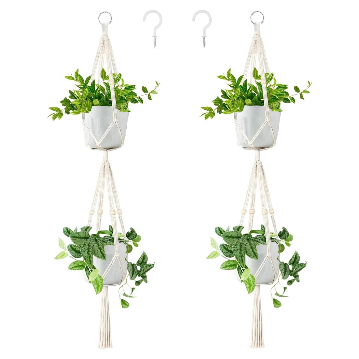 Soportes de Plantas Doble Macrame Belit 129.54 cm Beige