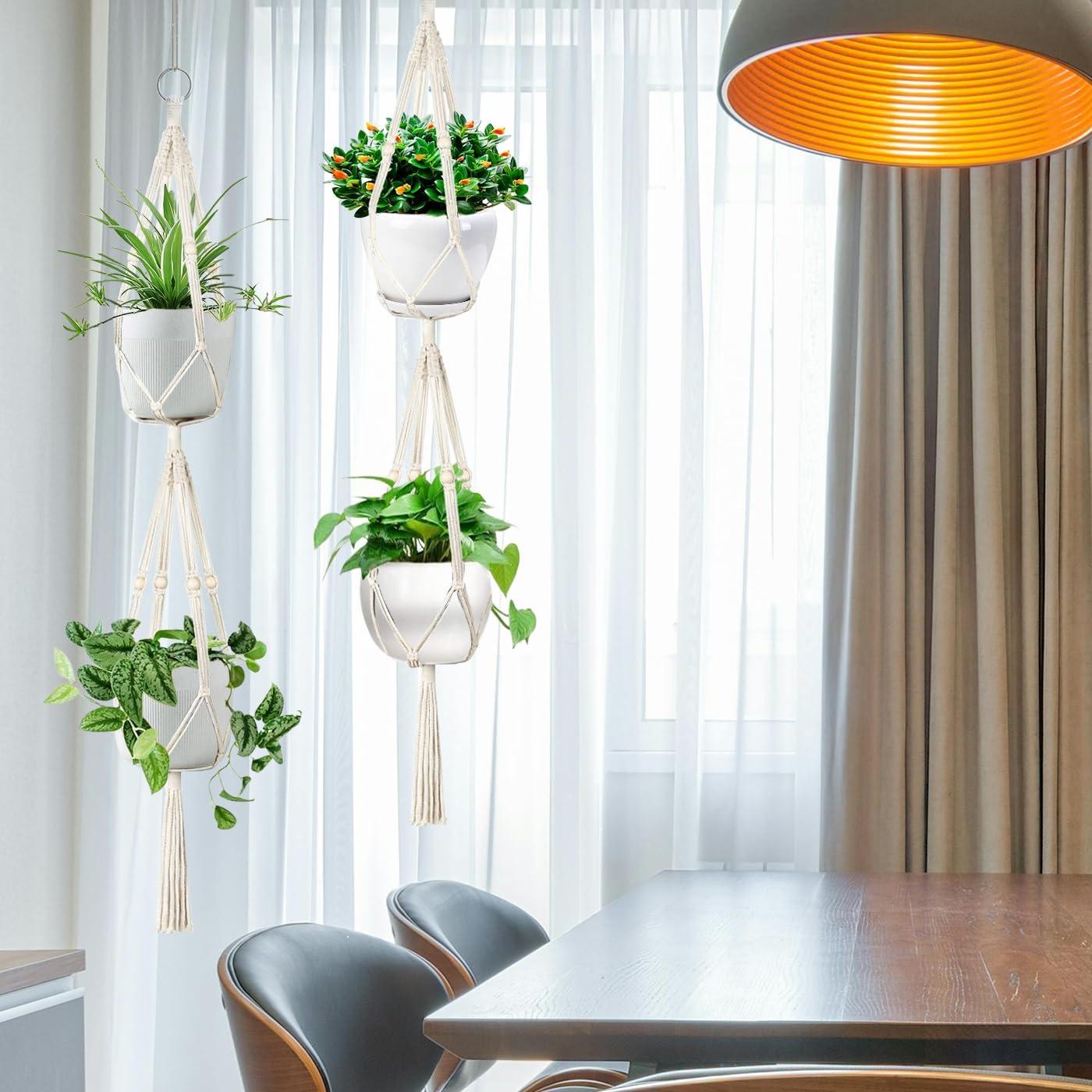 Soportes de Plantas Doble Macrame Belit 129.54 cm Beige