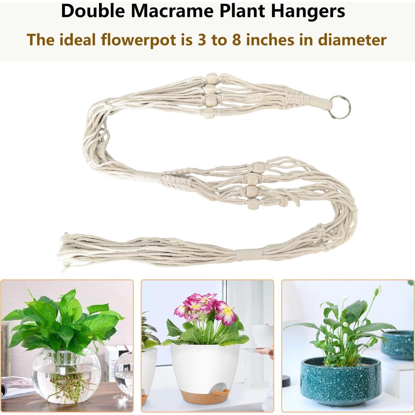 Soportes de Plantas Doble Macrame Belit 129.54 cm Beige