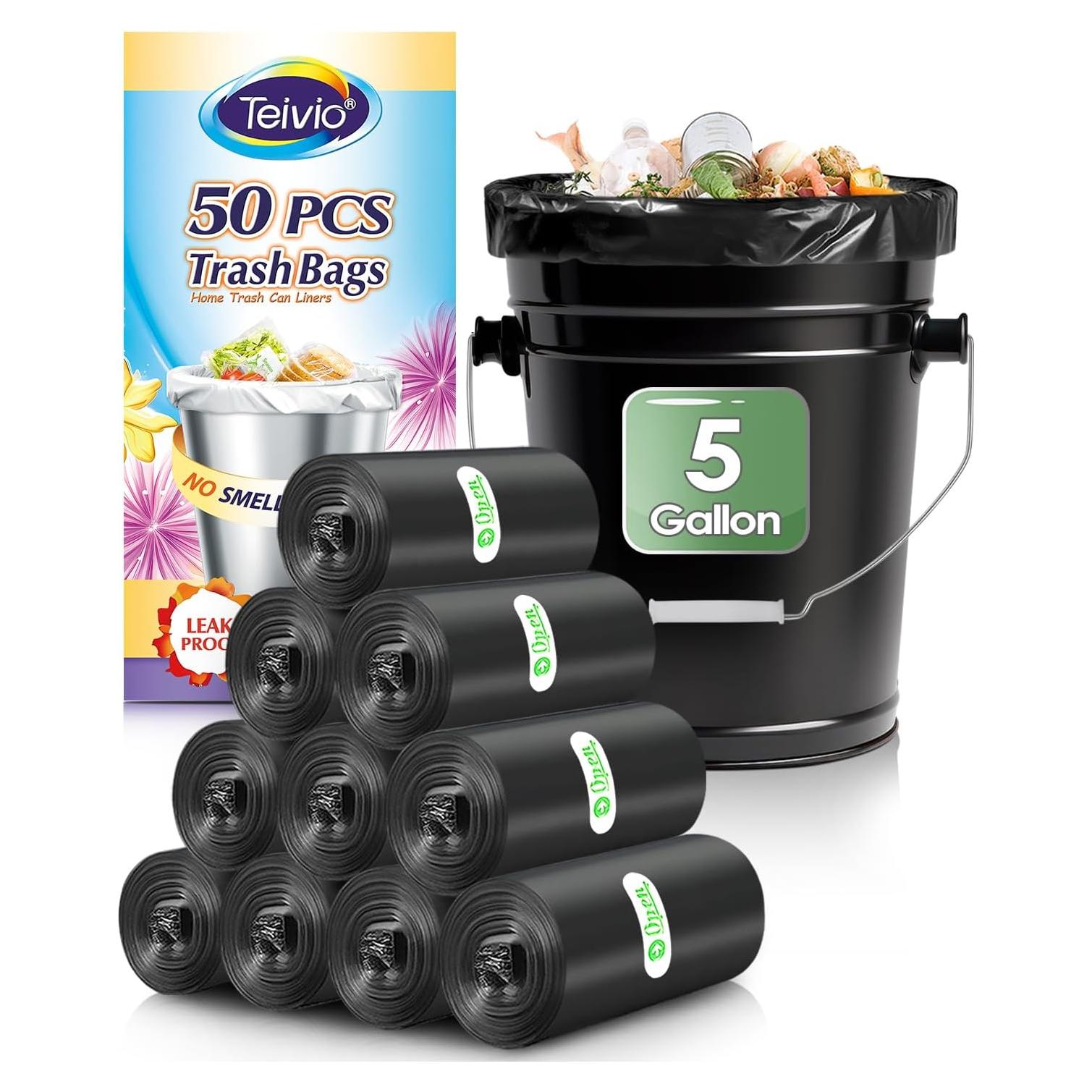 Bolsas de Basura Teivio 50 Cuentas 5 Galones Negras HDPE