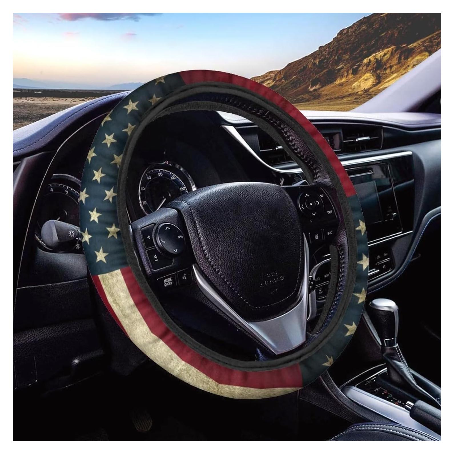 Cubierta de Volante Yewattles Bandera Americana 38 cm Universal