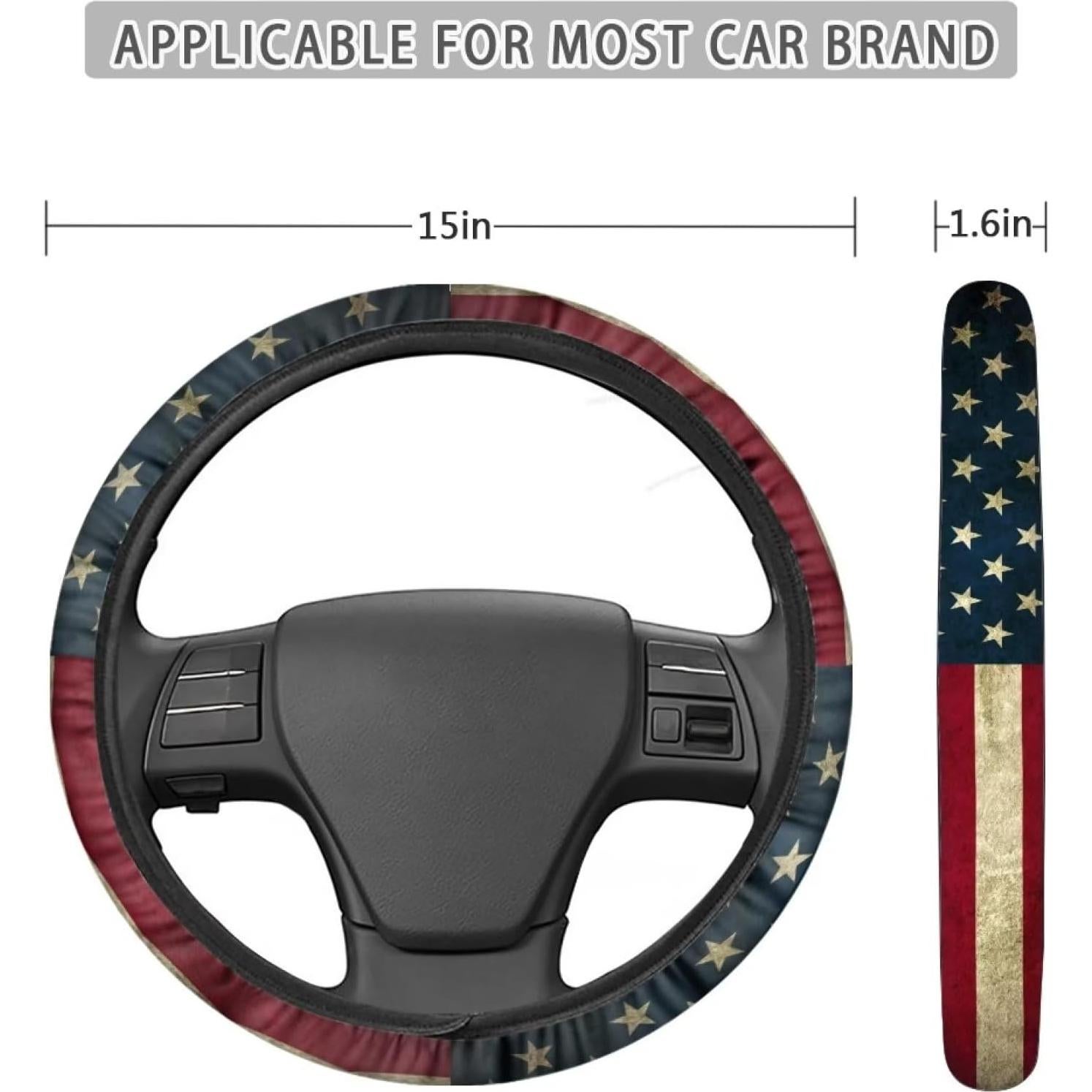 Cubierta de Volante Yewattles Bandera Americana 38 cm Universal