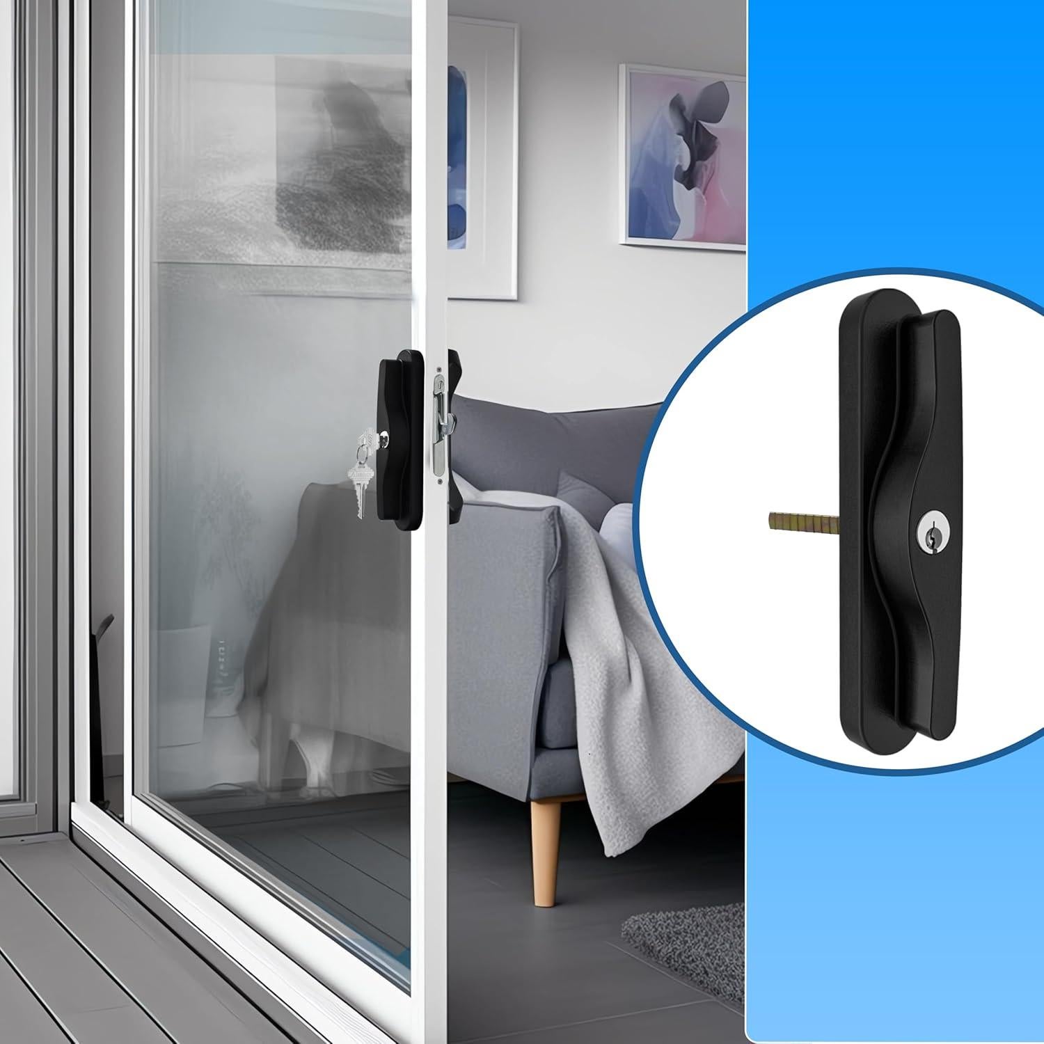 Juego de Cerradura y Manija AIsecure para Puerta Corrediza Negra