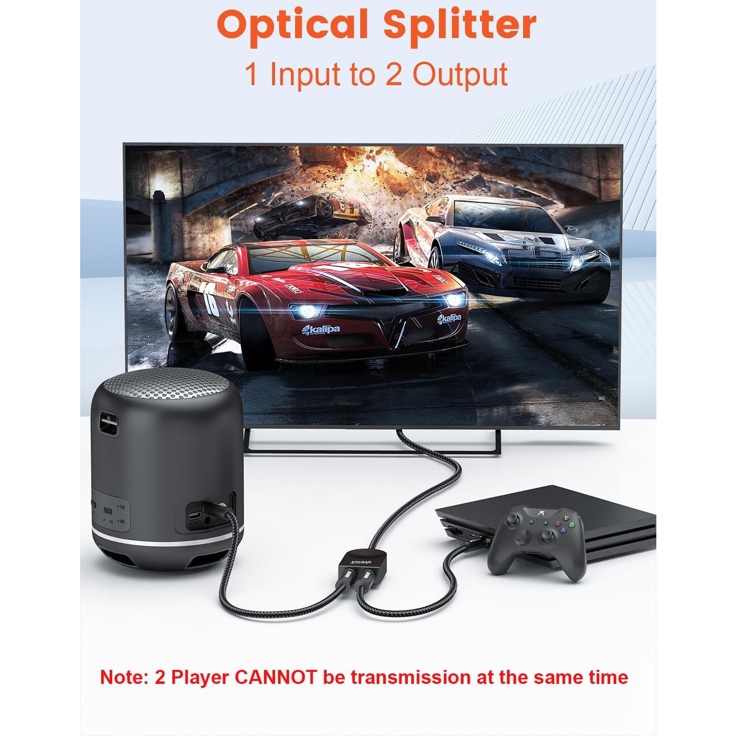 Divisor de Audio Óptico VANAUX 1 a 2 Salidas SPDIF Toslink