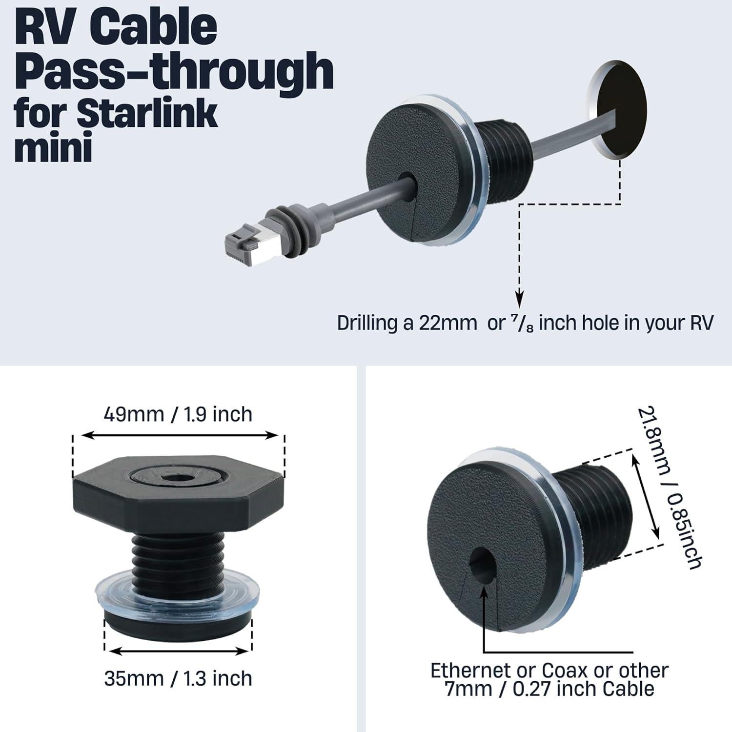 Grommet Passthrough para RV Dikiwodark RV-N35A Negro 22mm