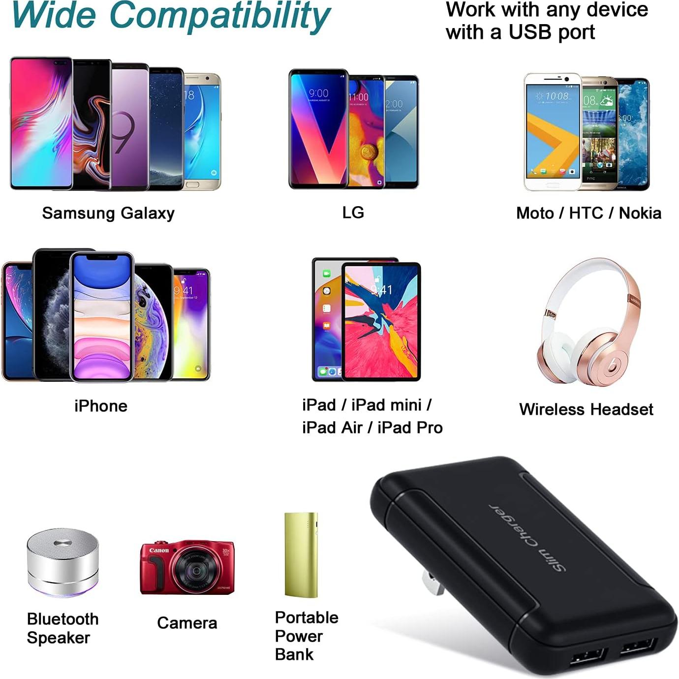 Cargador de Pared USB Dual OKRAY 5V/3A Plegable Ultra Delgado