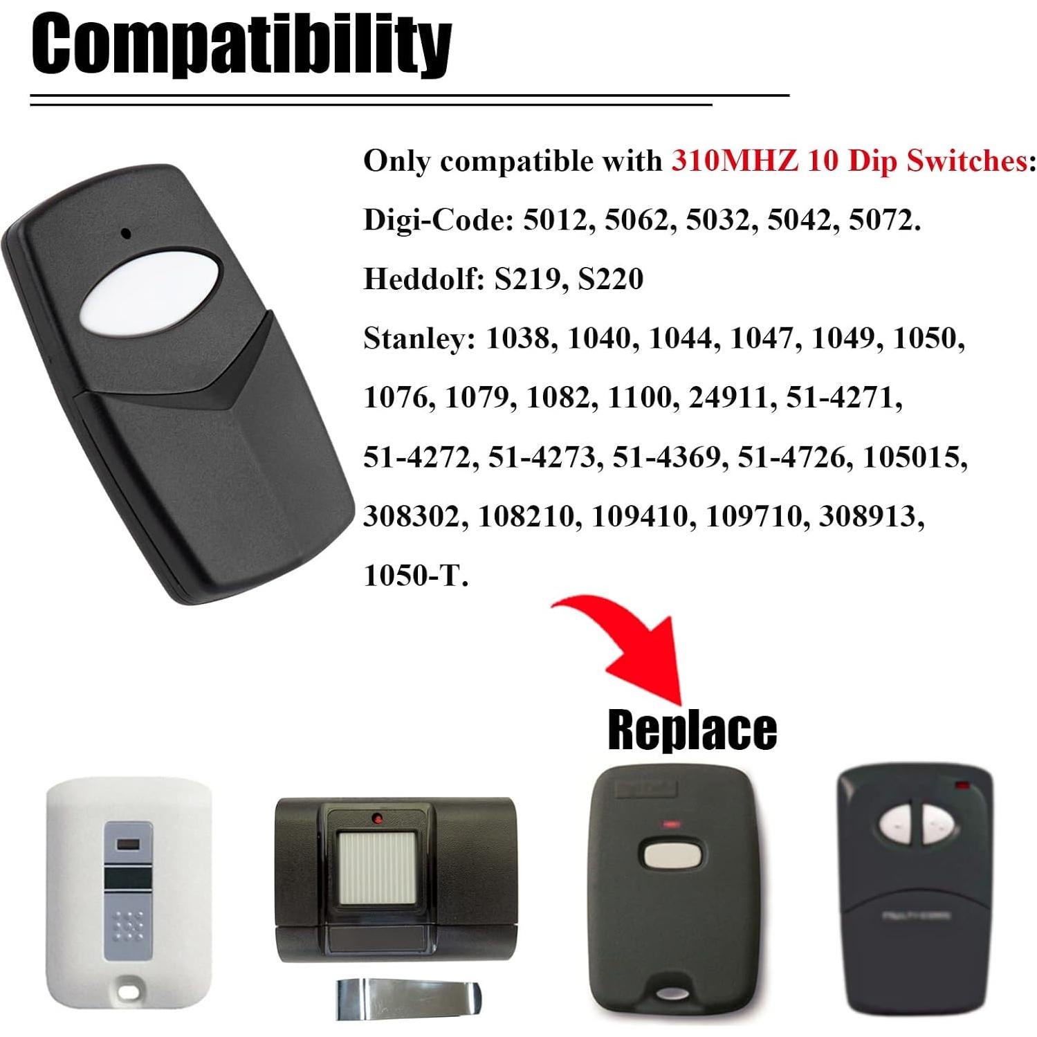 Control Remoto Stanley 310MHz con 10 Interruptores Dip