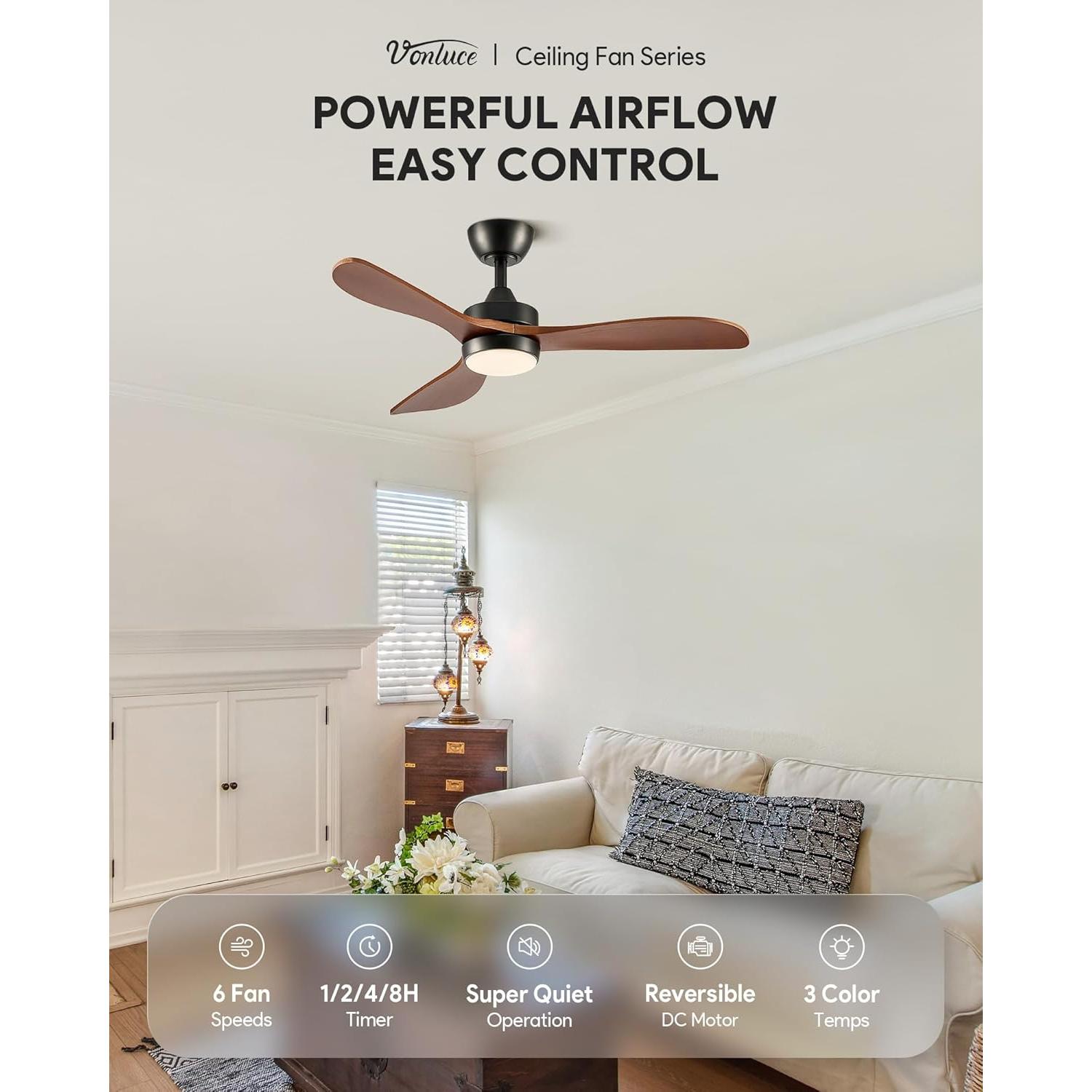 Ventilador de Techo Vonluce 42" con Luz y Control Remoto Negro