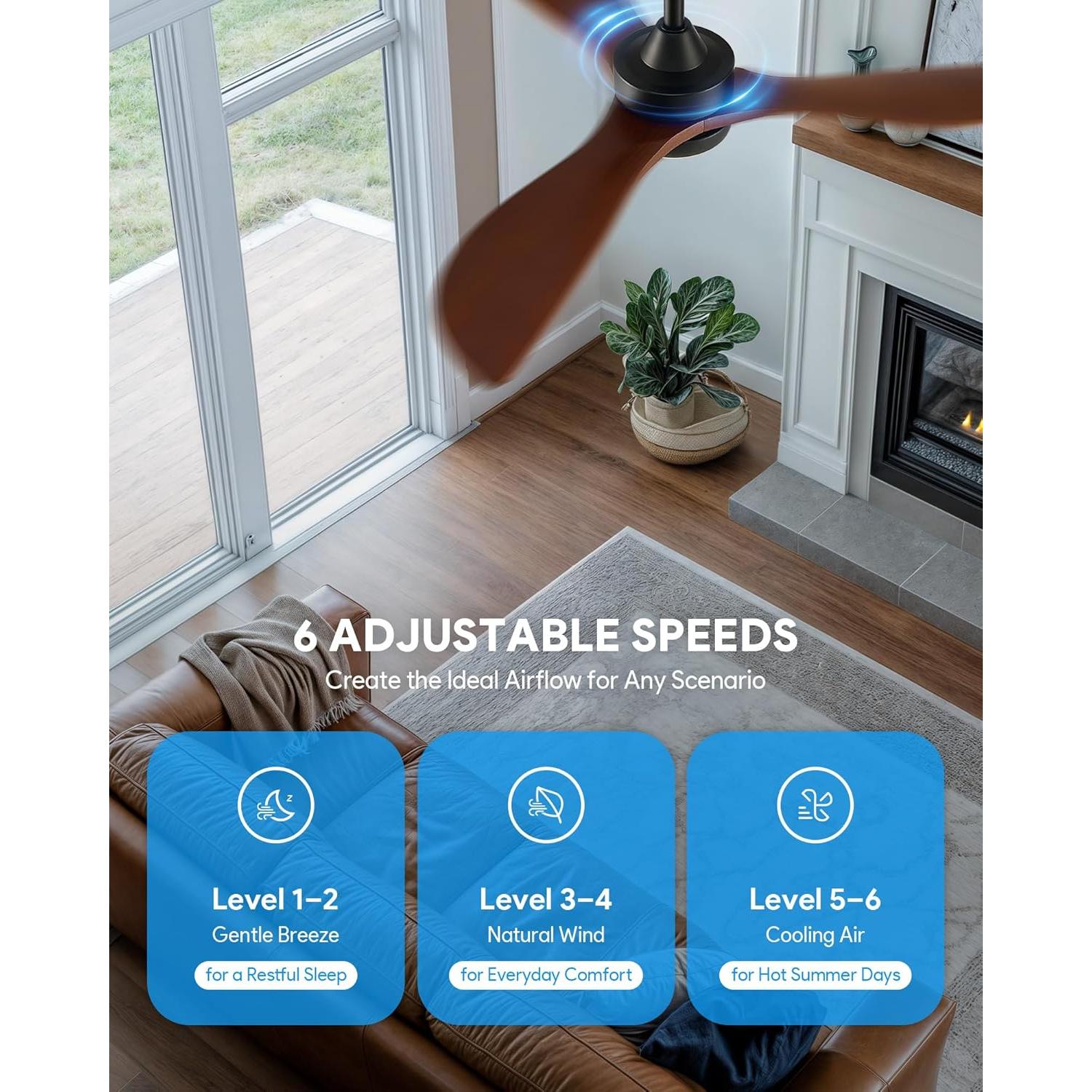 Ventilador de Techo Vonluce 42" con Luz y Control Remoto Negro