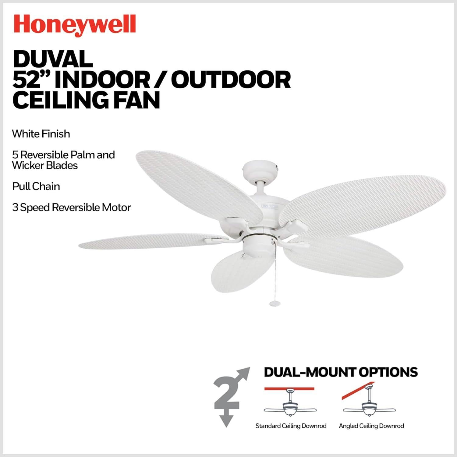 Ventilador de Techo Honeywell Duval 132 cm Tropical Blanco