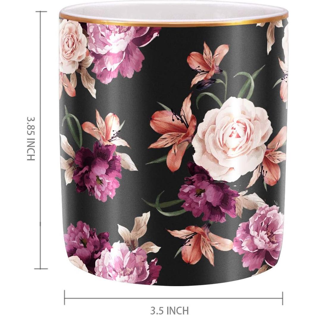 Soporte para Lápices WAVEYU Cerámica Negra Diseño Floral