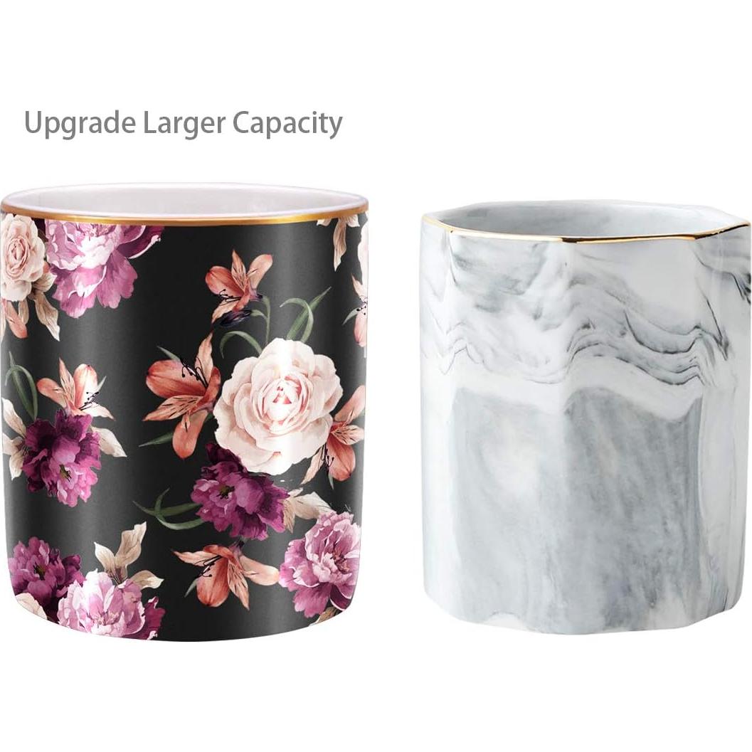 Soporte para Lápices WAVEYU Cerámica Negra Diseño Floral