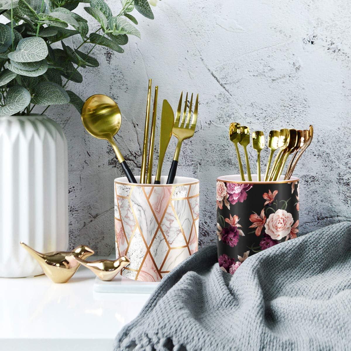 Soporte para Lápices WAVEYU Cerámica Negra Diseño Floral