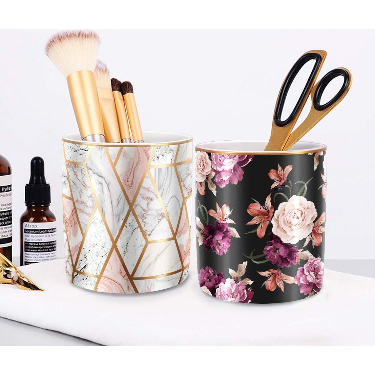 Soporte para Lápices WAVEYU Cerámica Negra Diseño Floral