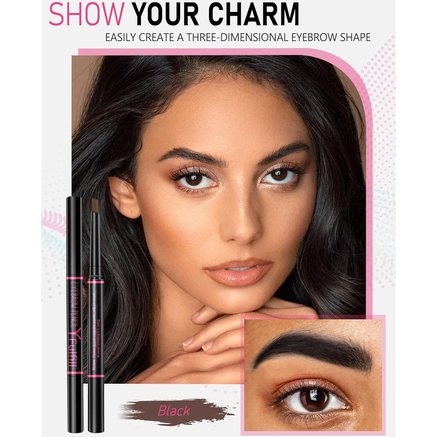 Lápiz de Cejas Impermeable Yfulfill Negro 0.5mm Doble Extremo