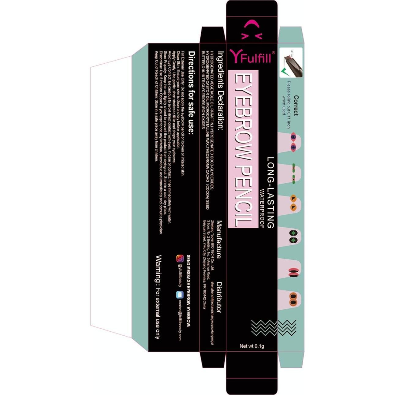 Lápiz de Cejas Impermeable Yfulfill Negro 0.5mm Doble Extremo