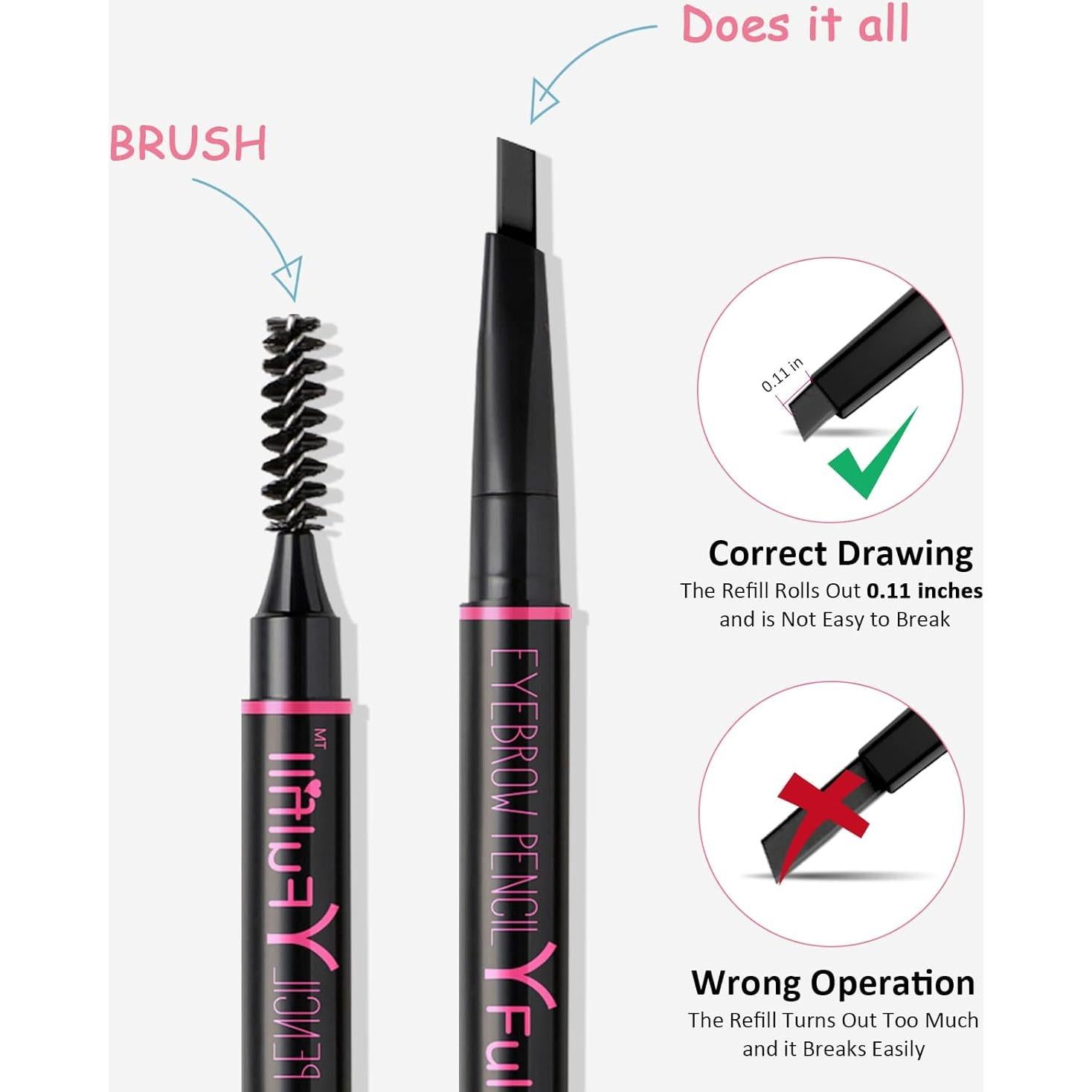 Lápiz de Cejas Impermeable Yfulfill Negro 0.5mm Doble Extremo