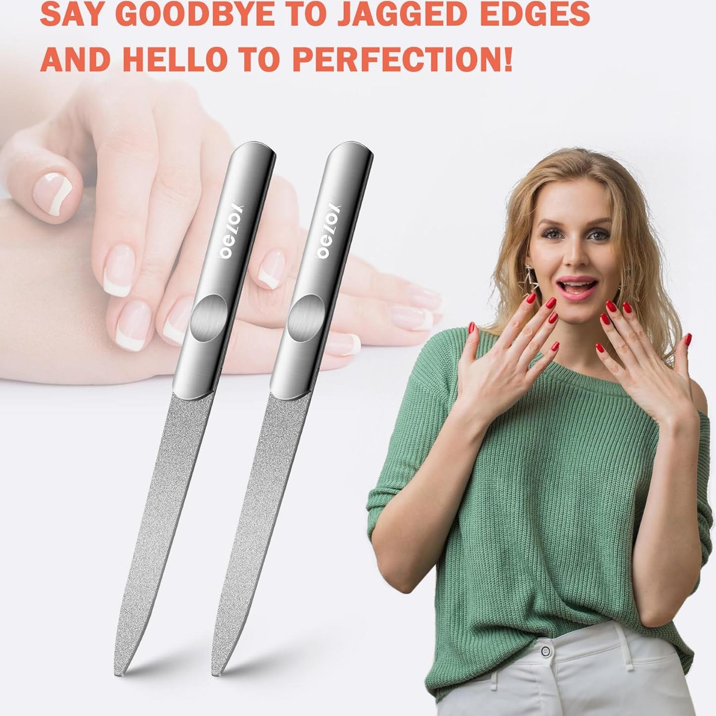 Set de Limas de Uñas BEZOX de Metal - 2 Piezas, Acero Inoxidable