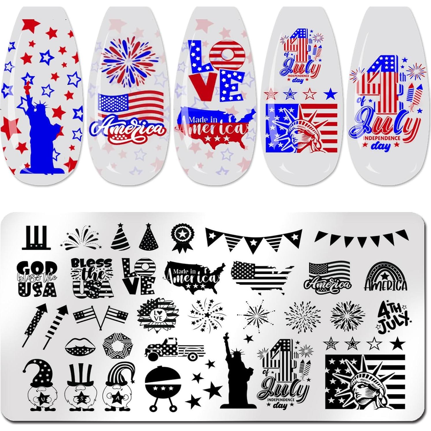 Kit de 3 Placas de Estampado de Uñas Patrióticas XingRong