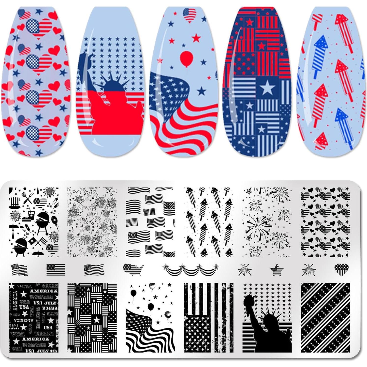 Kit de 3 Placas de Estampado de Uñas Patrióticas XingRong