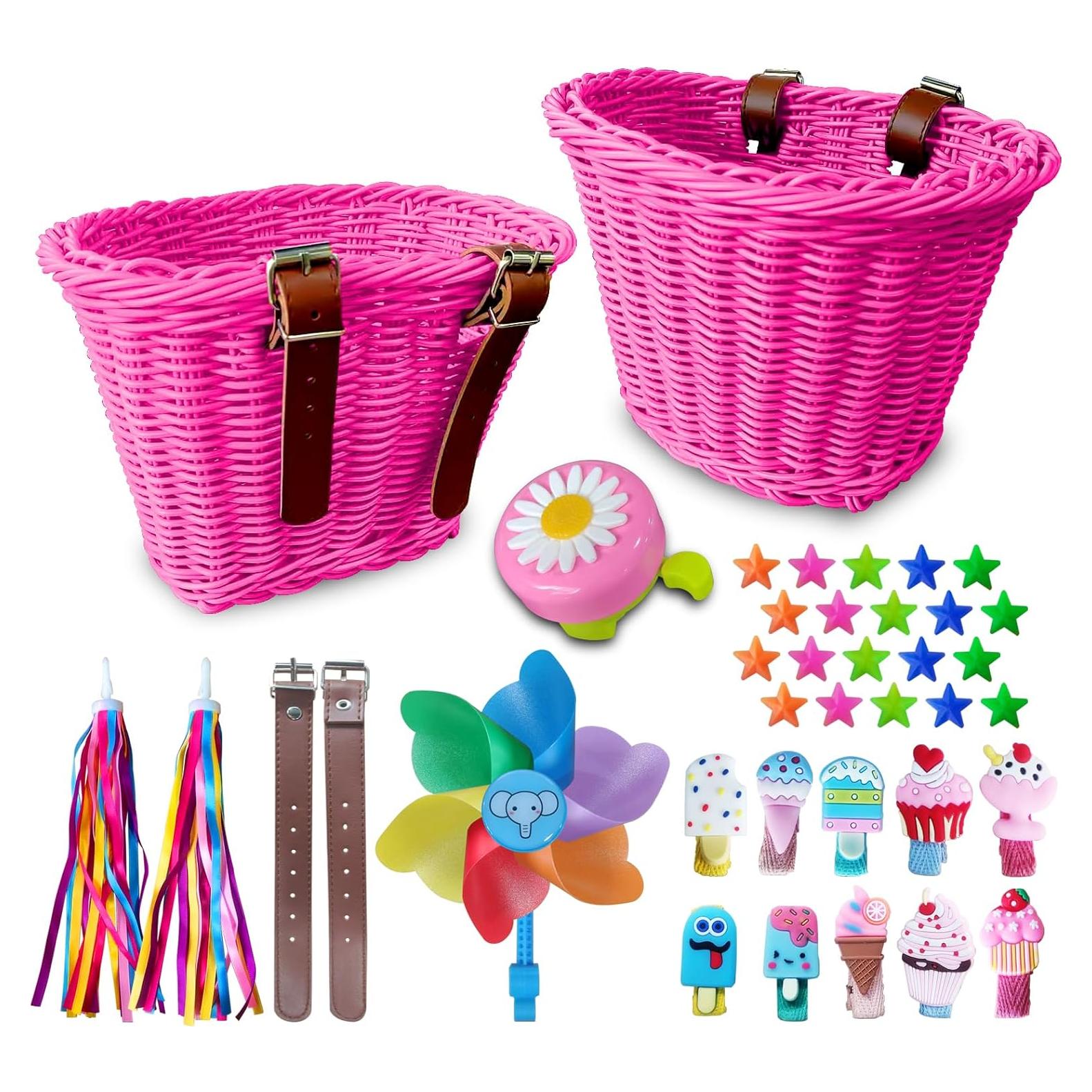 Conjunto de Cesta de Bicicleta FANOVO Rosa con Accesorios