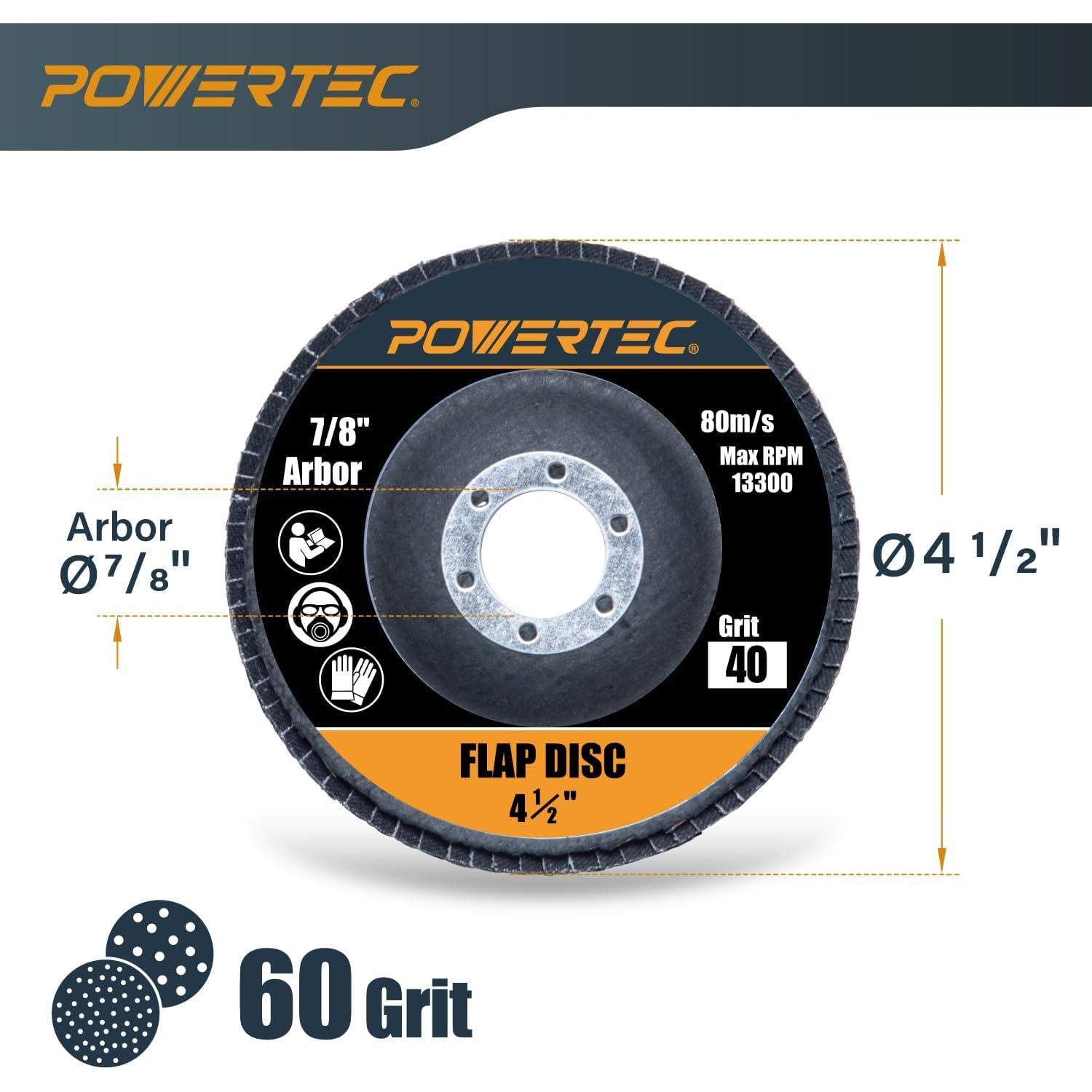 Discos de Aleta de Zirconia POWERTEC 4-1/2" - Paquete de 10 60 Granos