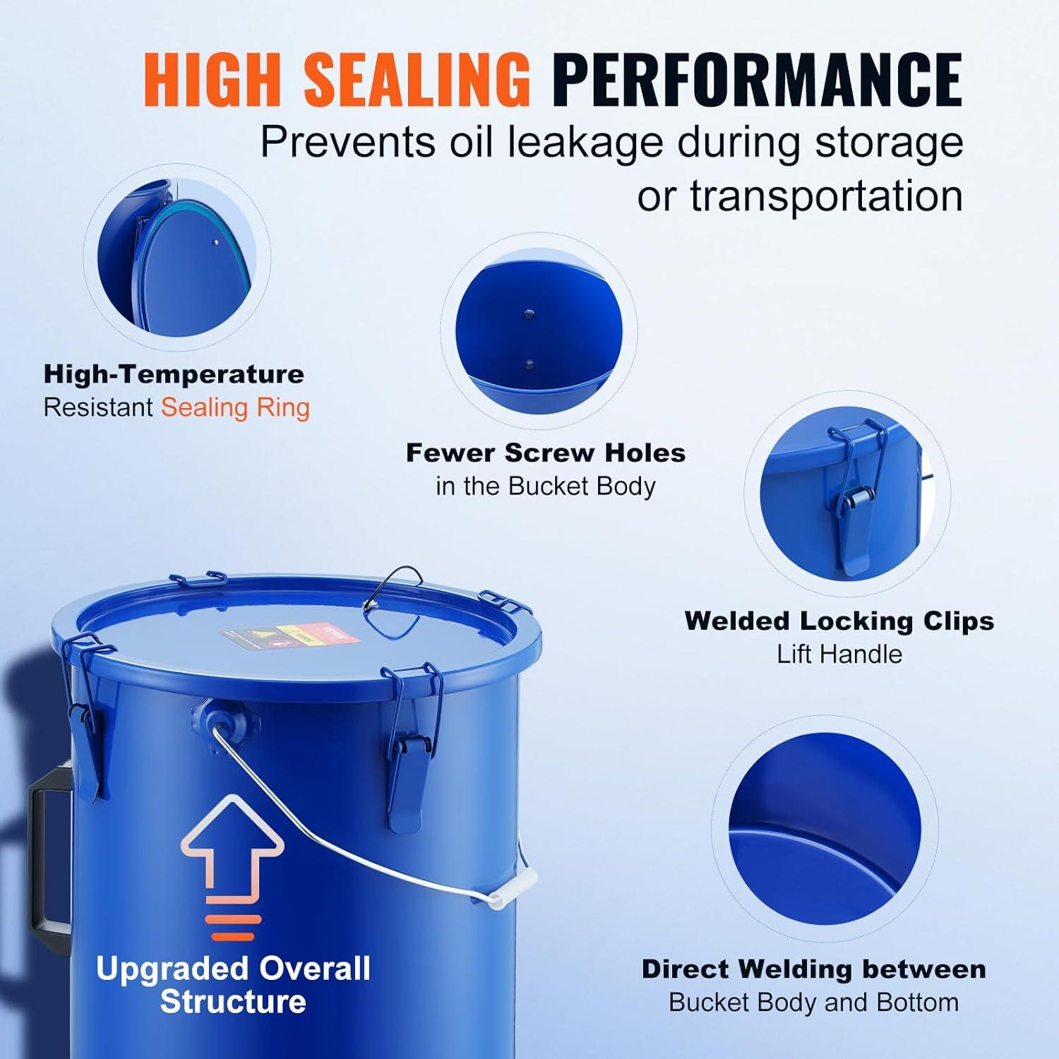 Cubo de Grasa VEVOR 6 Galones Acero al Carbono Azul