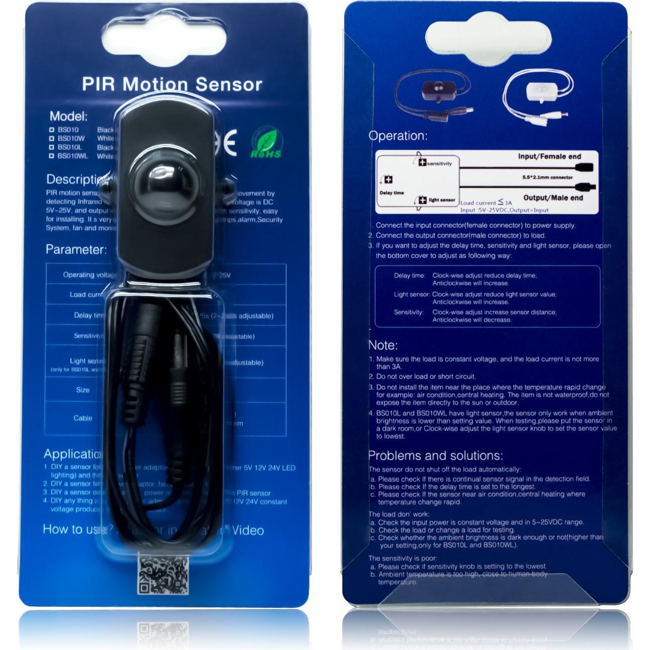 Interruptor Sensor de Movimiento SENSKY BS010H 12-30V 3A LED