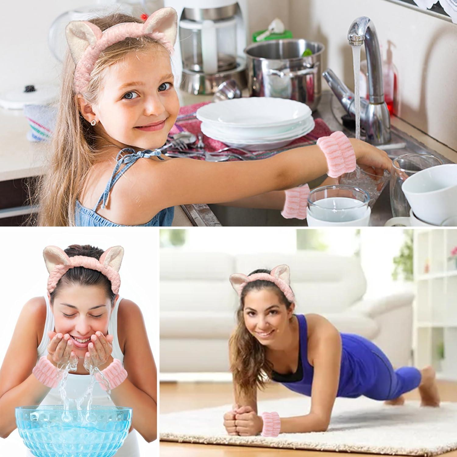 Set de Spa Rosa Heyiminy con Diademas y Muñequera de Felpa