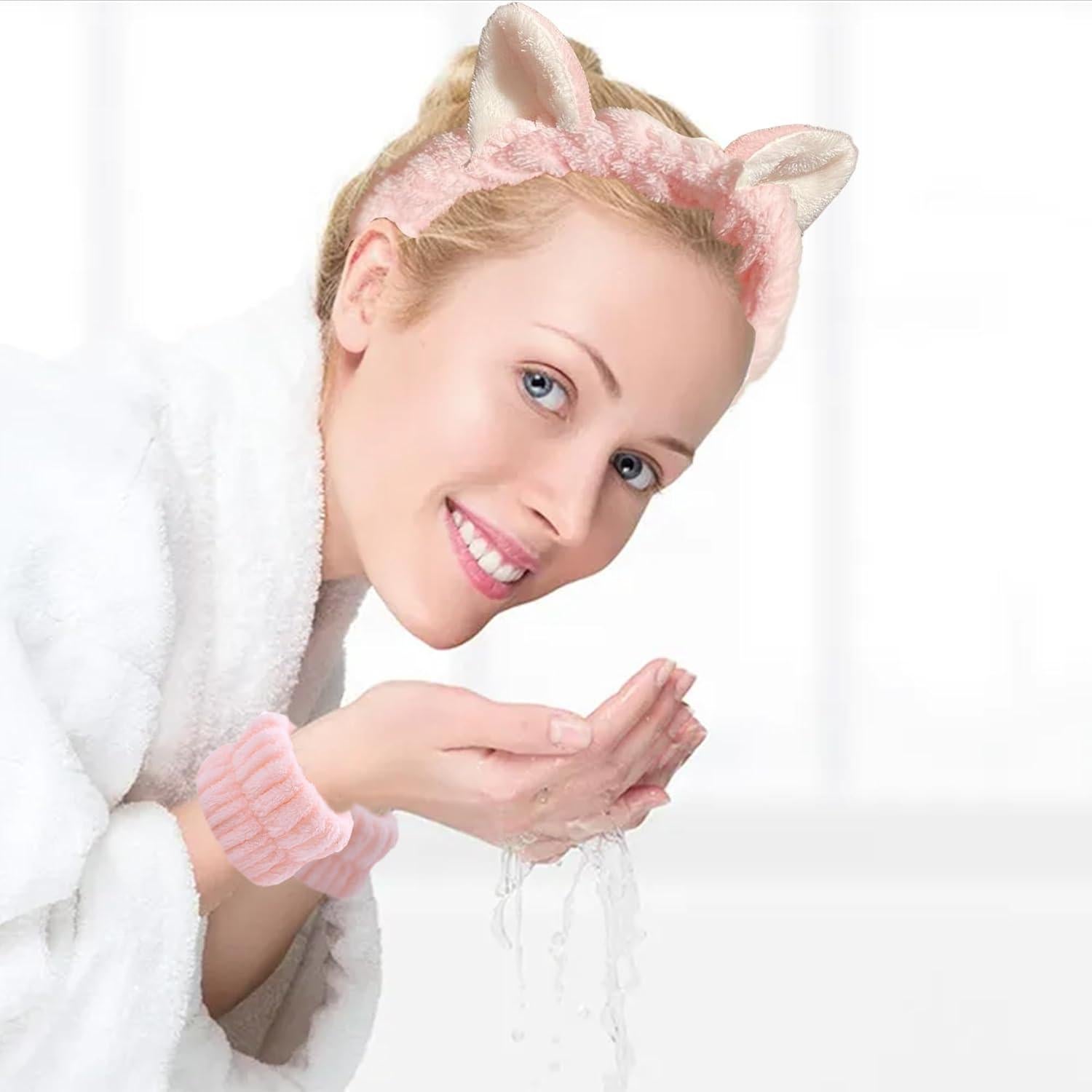 Set de Spa Rosa Heyiminy con Diademas y Muñequera de Felpa