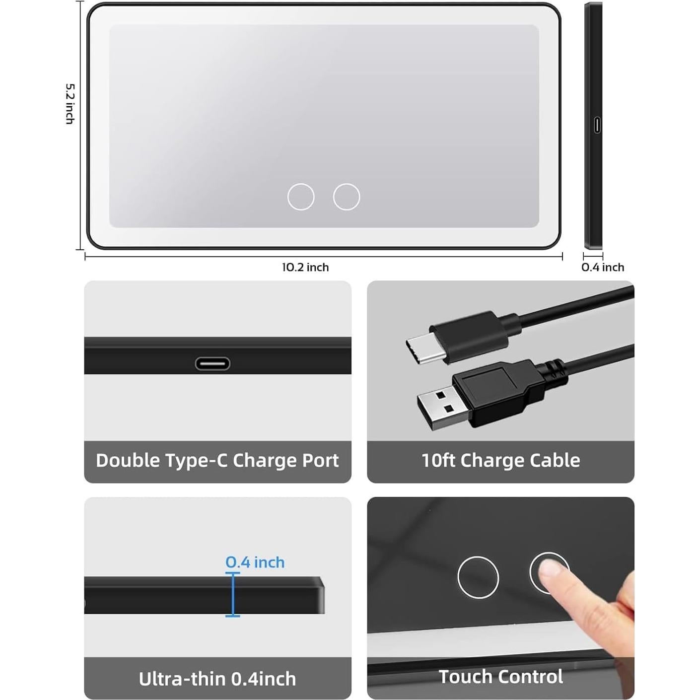 Espejo de Vanidad LED Vanmirr VM08 con Luz Regulable y Carga USB