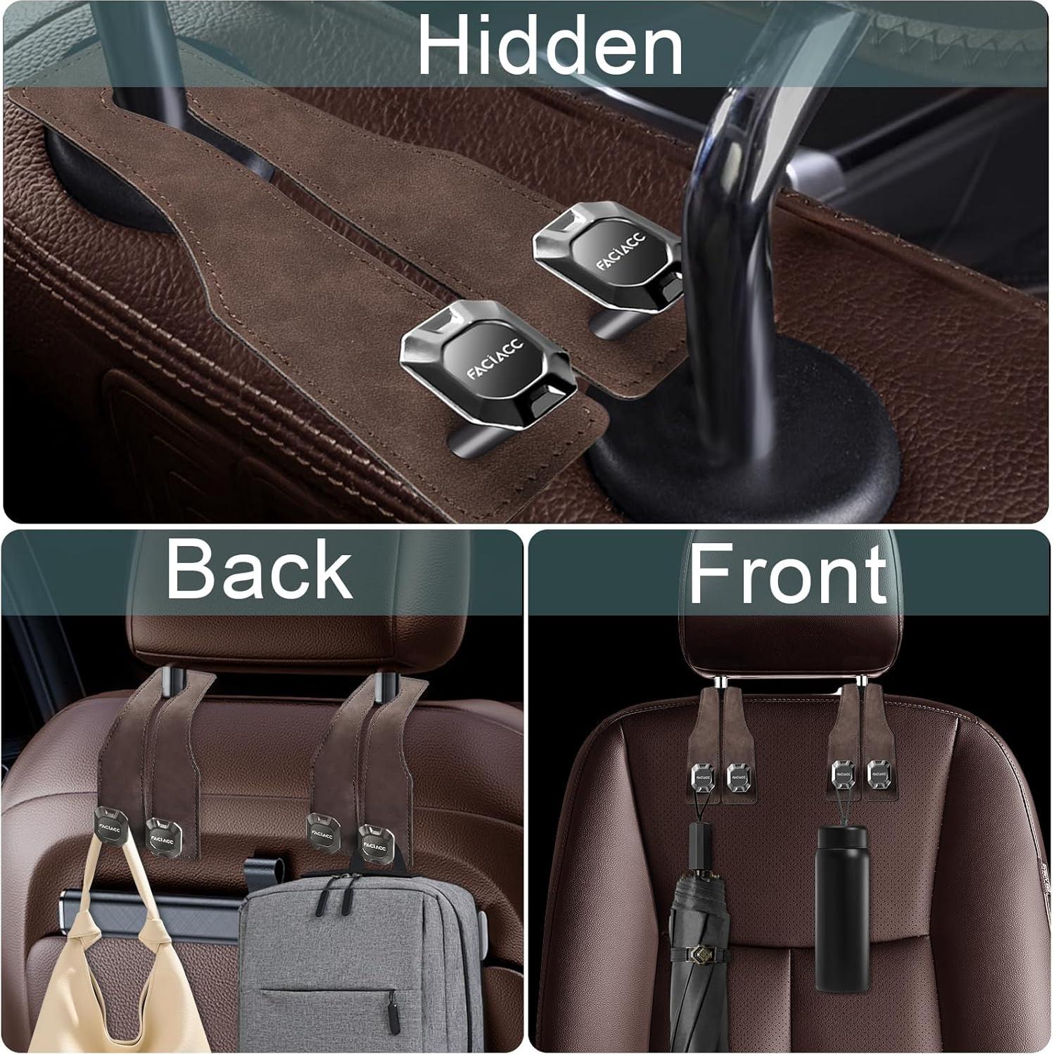 Ganchos para Reposacabezas de Coche FACIACC 4 Pack Marrón