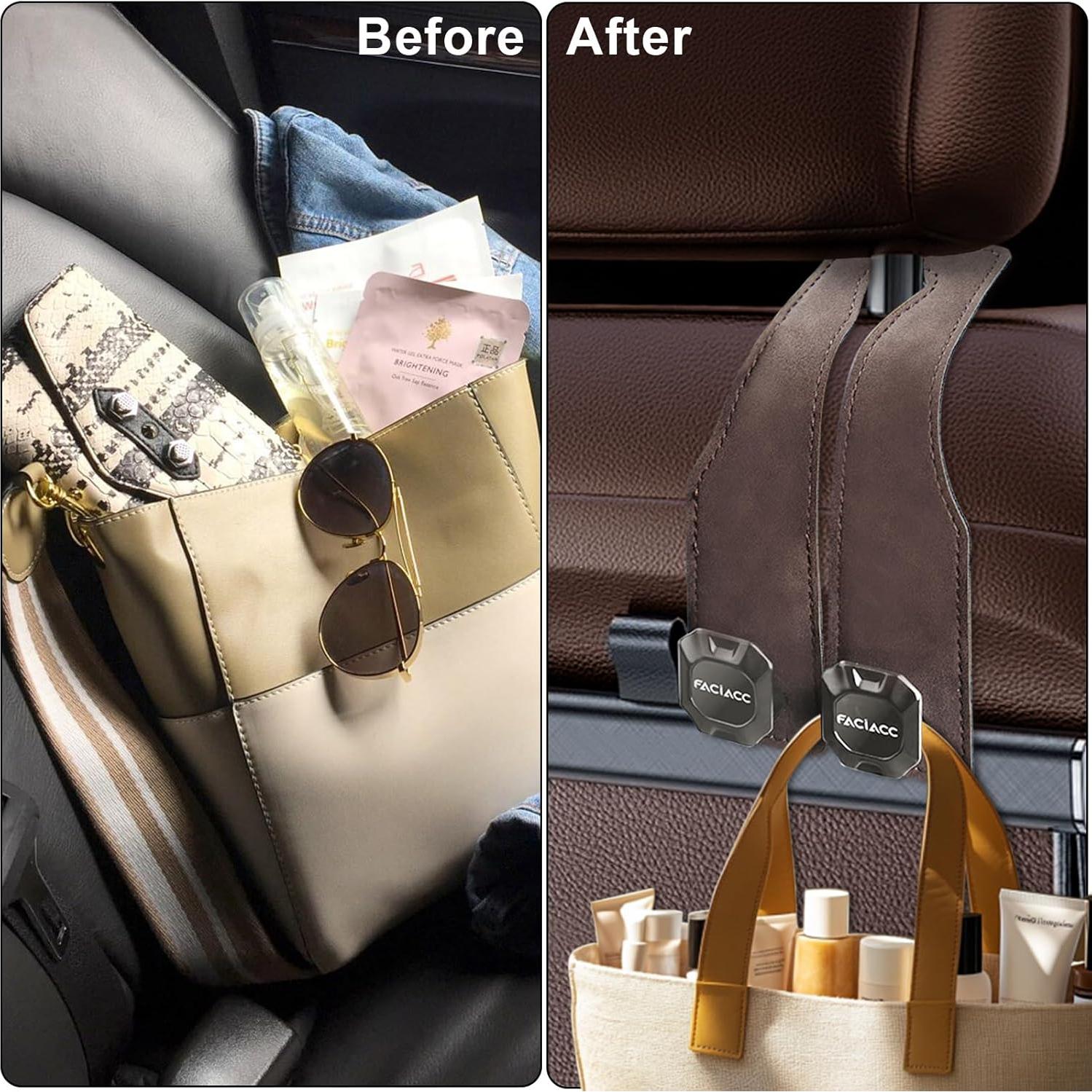 Ganchos para Reposacabezas de Coche FACIACC 4 Pack Marrón